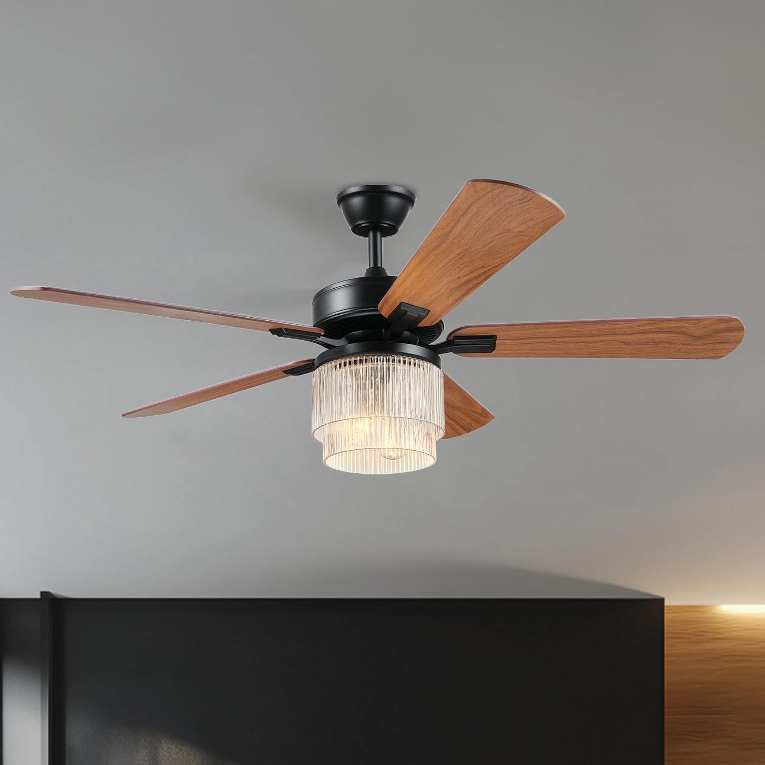 image:imageGlobe Electric 37000023 52 2Light Ceiling Fan with Glass Shade Remote Control WhisperQuiet DC Motor 6 Speeds Matte Black IndoorOutdoorBlack Harmony