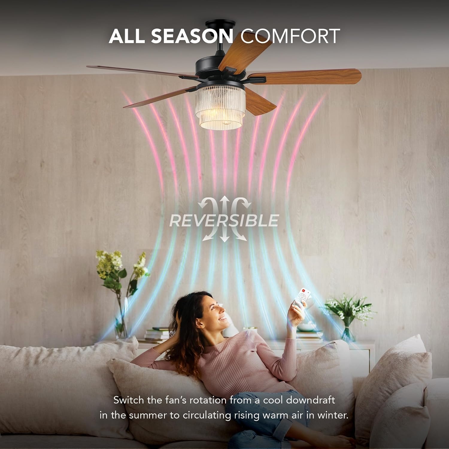 image:imageGlobe Electric 37000023 52 2Light Ceiling Fan with Glass Shade Remote Control WhisperQuiet DC Motor 6 Speeds Matte Black IndoorOutdoorBlack Harmony