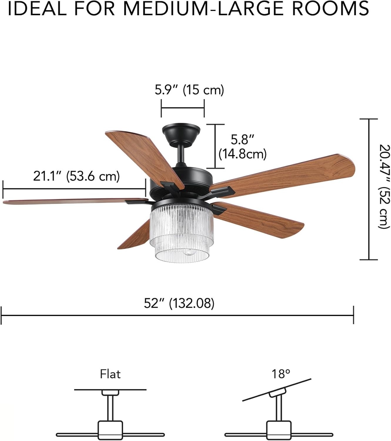 image:imageGlobe Electric 37000023 52 2Light Ceiling Fan with Glass Shade Remote Control WhisperQuiet DC Motor 6 Speeds Matte Black IndoorOutdoorBlack Harmony