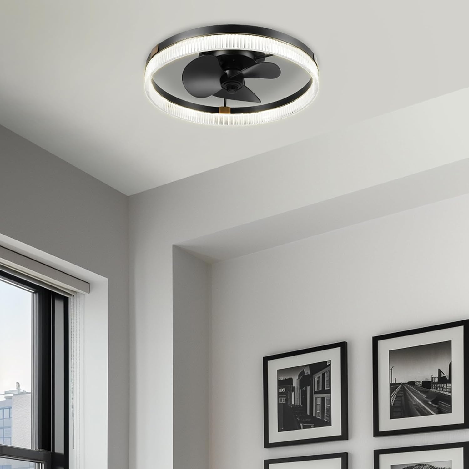 image:imageGlobe Electric 37000023 52 2Light Ceiling Fan with Glass Shade Remote Control WhisperQuiet DC Motor 6 Speeds Matte Black IndoorOutdoorBlack Nimbus