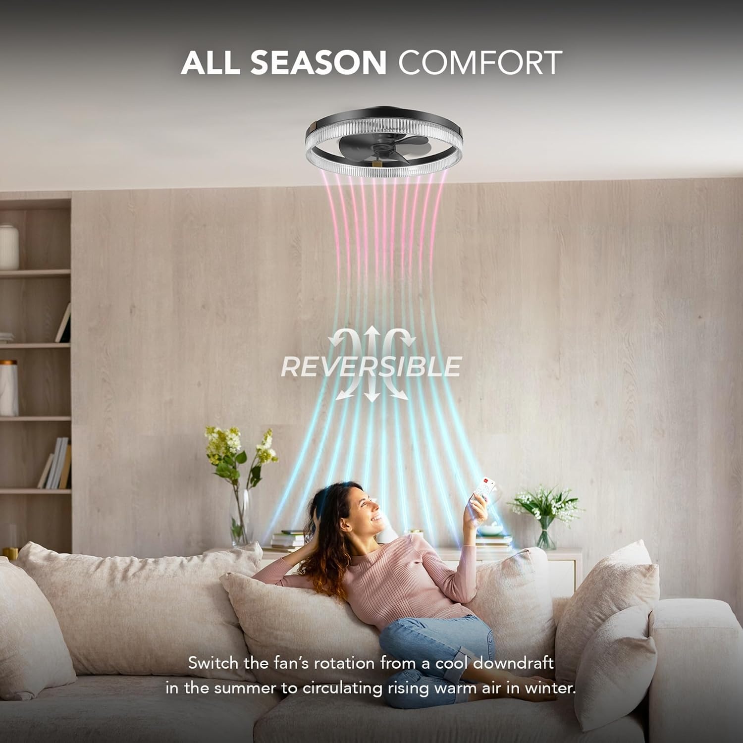 image:imageGlobe Electric 37000023 52 2Light Ceiling Fan with Glass Shade Remote Control WhisperQuiet DC Motor 6 Speeds Matte Black IndoorOutdoorBlack Nimbus