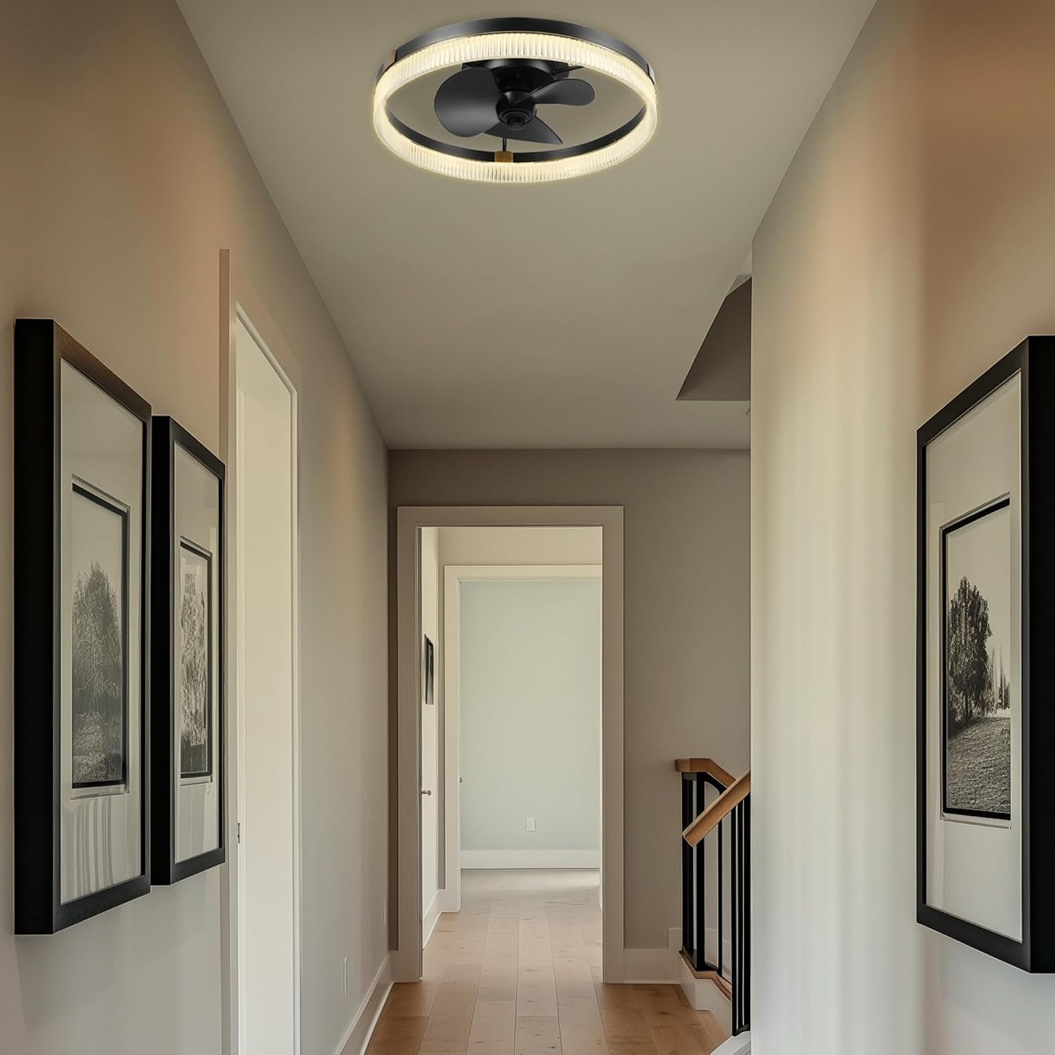 image:imageGlobe Electric 37000023 52 2Light Ceiling Fan with Glass Shade Remote Control WhisperQuiet DC Motor 6 Speeds Matte Black IndoorOutdoorBlack Nimbus