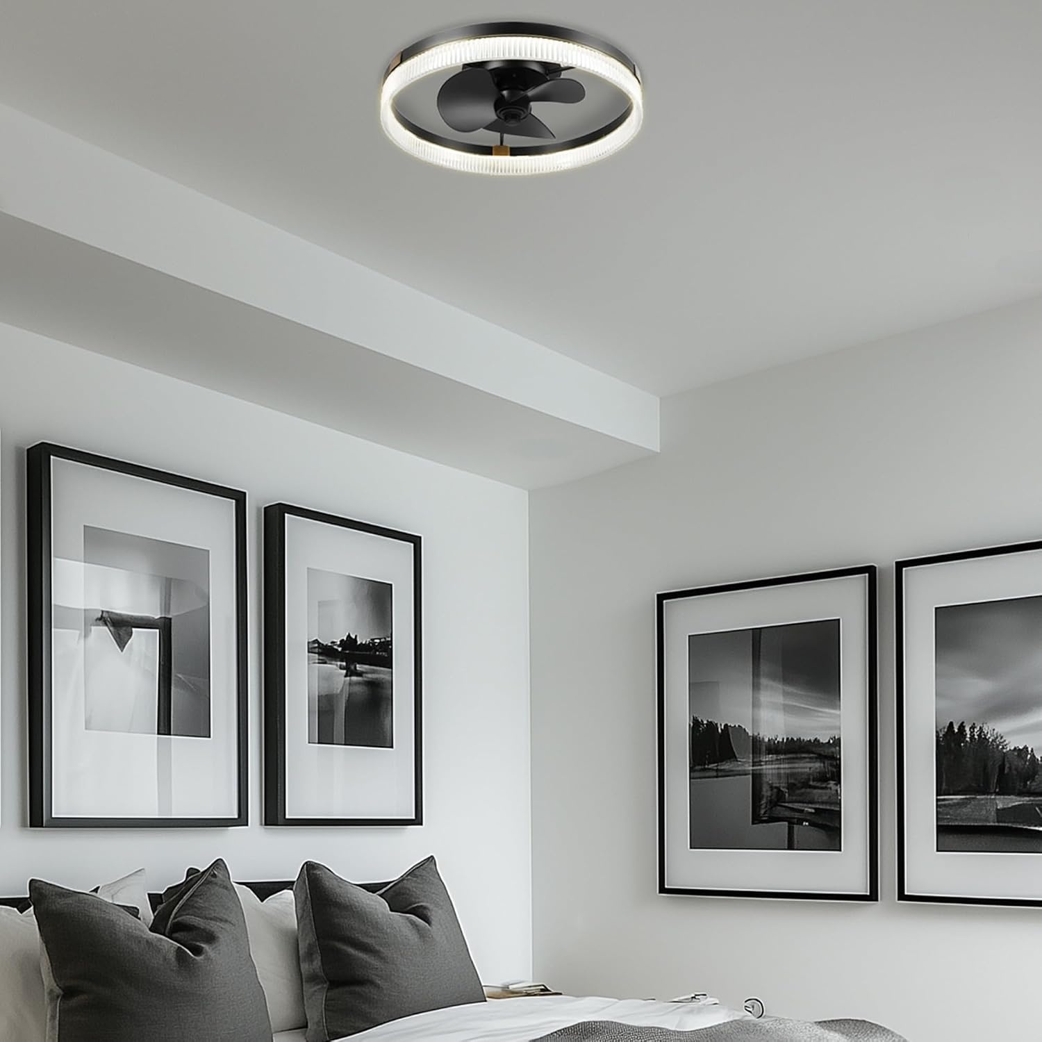 image:imageGlobe Electric 37000023 52 2Light Ceiling Fan with Glass Shade Remote Control WhisperQuiet DC Motor 6 Speeds Matte Black IndoorOutdoorBlack Nimbus