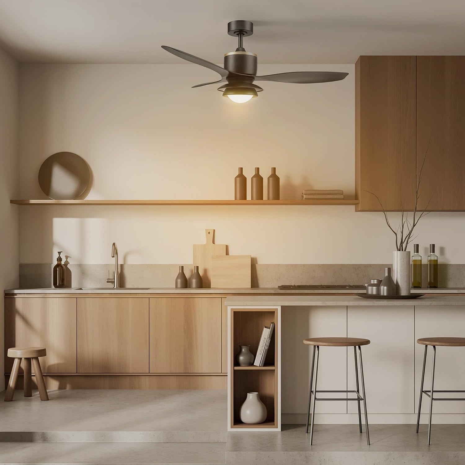 image:imageGlobe Electric 37000023 52 2Light Ceiling Fan with Glass Shade Remote Control WhisperQuiet DC Motor 6 Speeds Matte Black IndoorOutdoorBlack Oswald