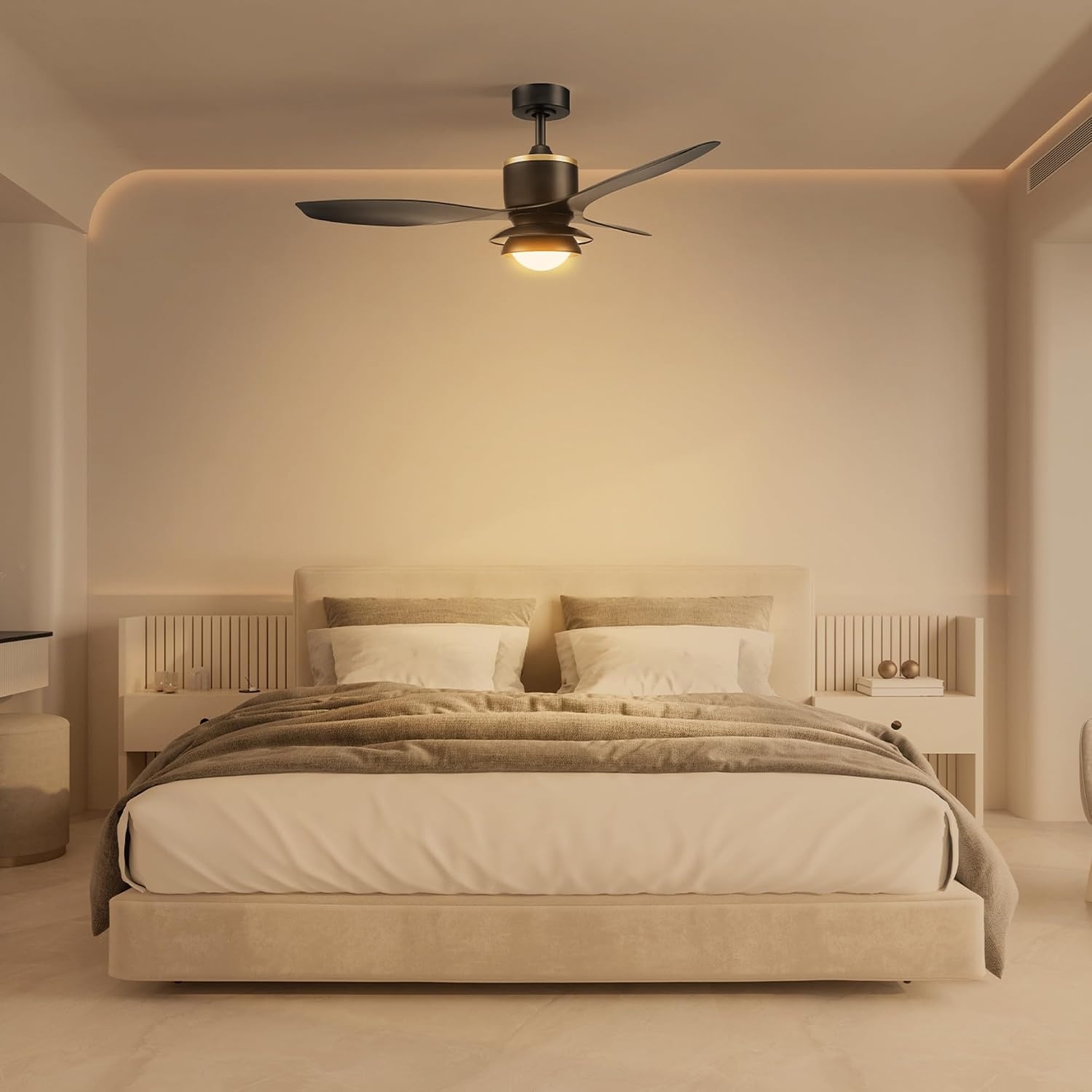 image:imageGlobe Electric 37000023 52 2Light Ceiling Fan with Glass Shade Remote Control WhisperQuiet DC Motor 6 Speeds Matte Black IndoorOutdoorBlack Oswald