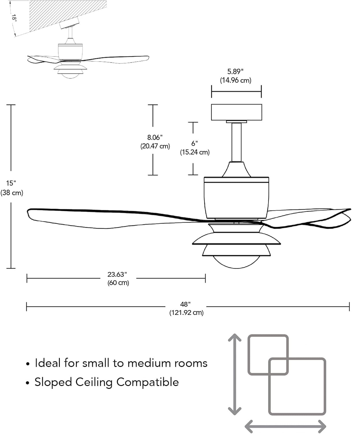 image:imageGlobe Electric 37000023 52 2Light Ceiling Fan with Glass Shade Remote Control WhisperQuiet DC Motor 6 Speeds Matte Black IndoorOutdoorBlack Oswald