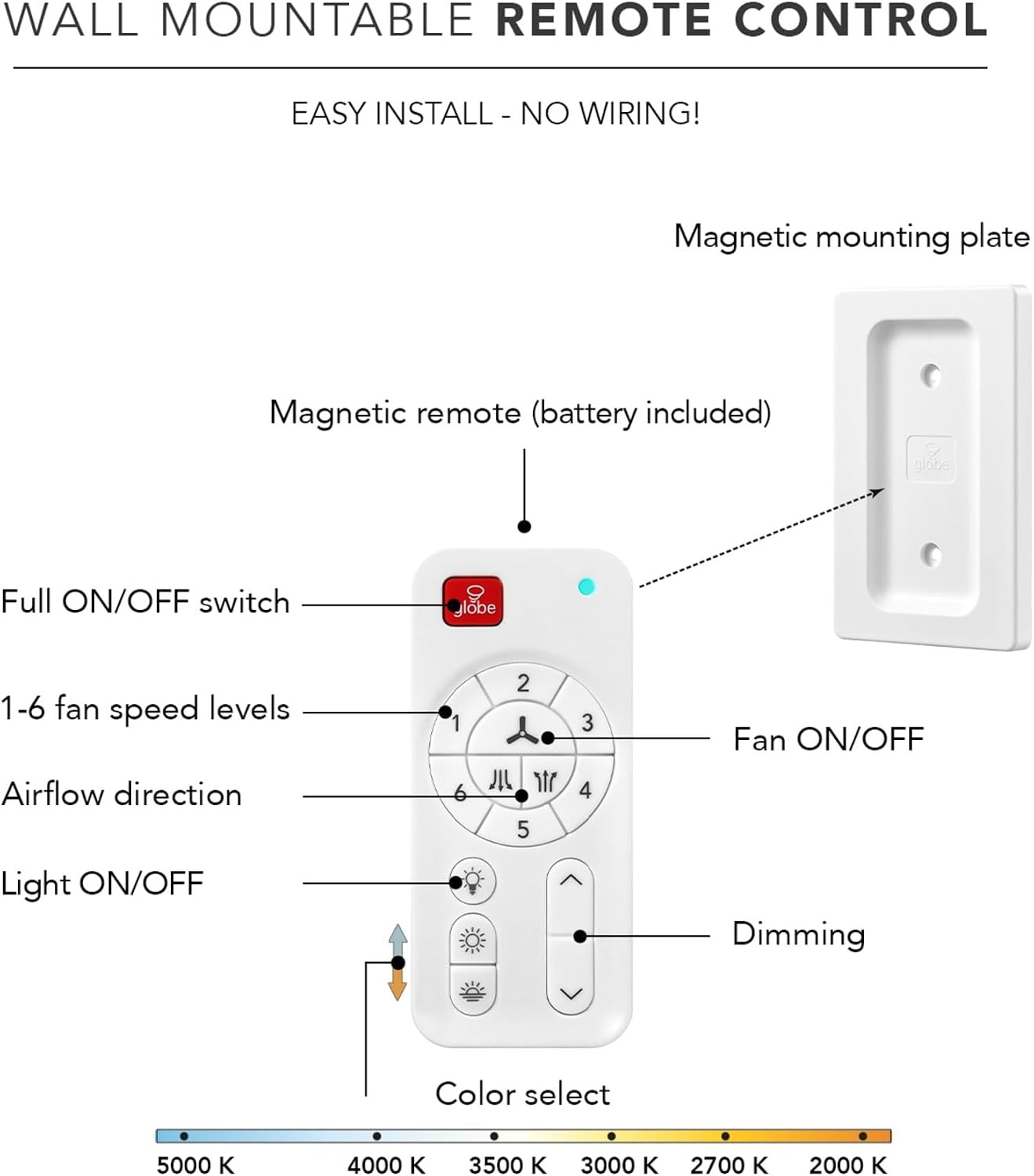 image:imageGlobe Electric 37000023 52 2Light Ceiling Fan with Glass Shade Remote Control WhisperQuiet DC Motor 6 Speeds Matte Black IndoorOutdoorBlack Oswald