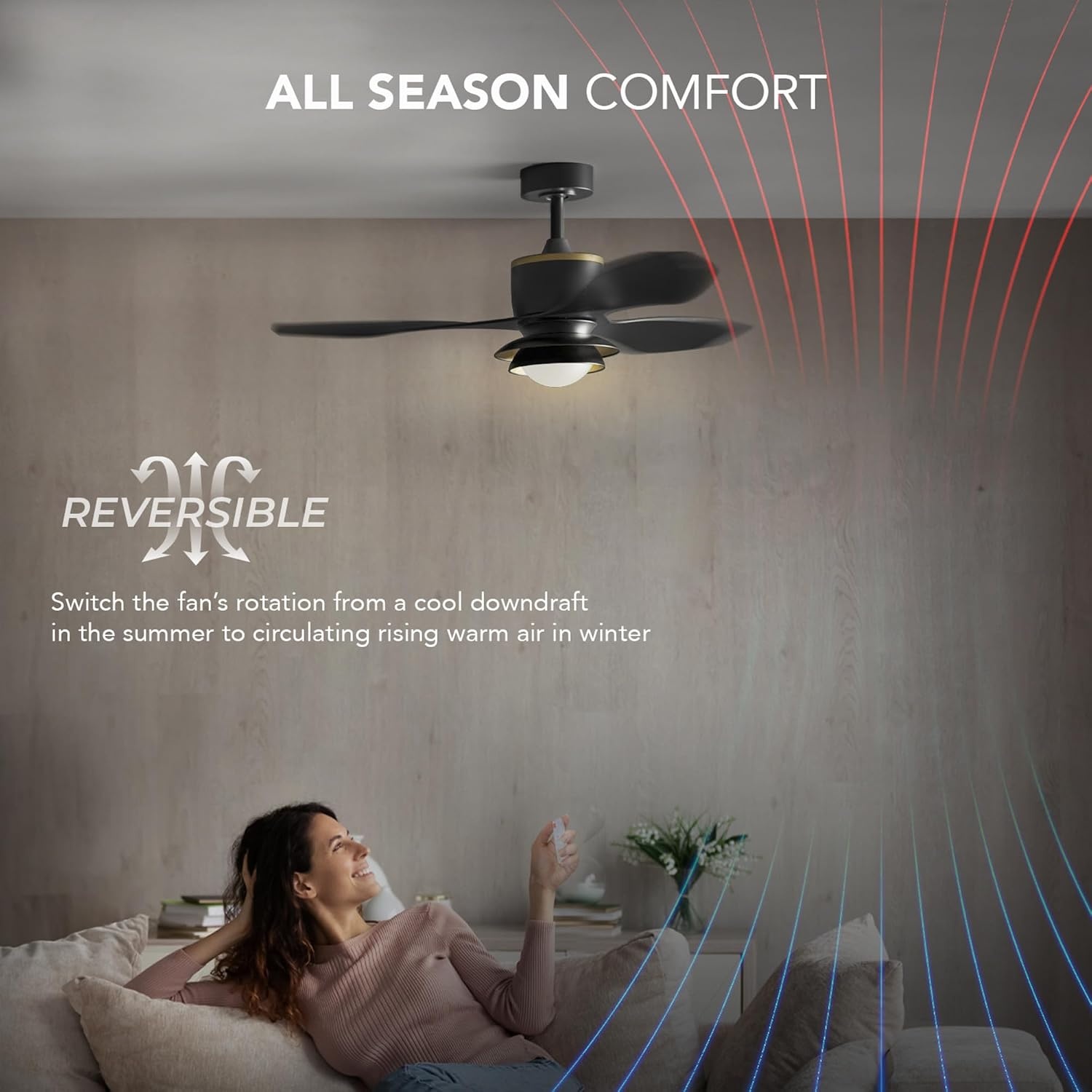 image:imageGlobe Electric 37000023 52 2Light Ceiling Fan with Glass Shade Remote Control WhisperQuiet DC Motor 6 Speeds Matte Black IndoorOutdoorBlack Oswald