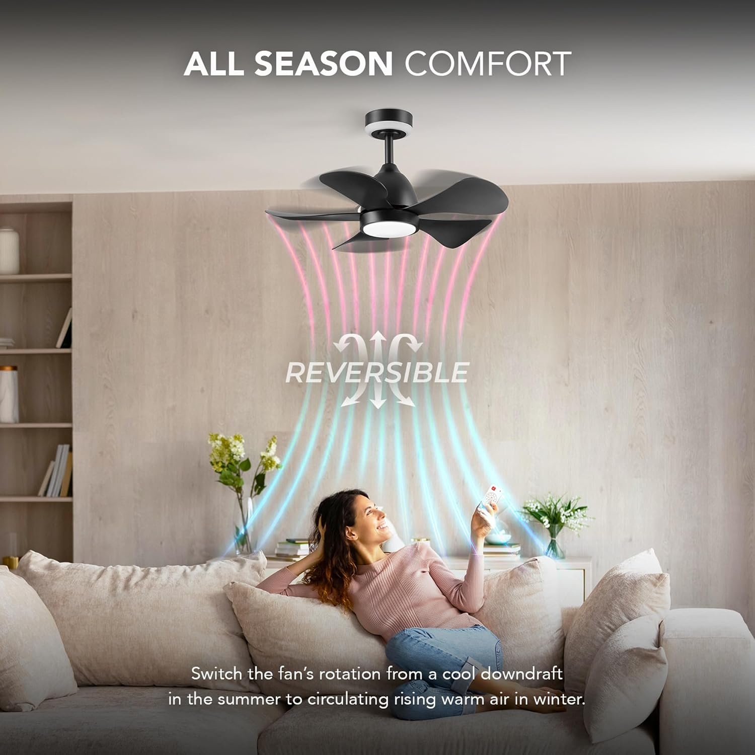 image:imageGlobe Electric 37000023 52 2Light Ceiling Fan with Glass Shade Remote Control WhisperQuiet DC Motor 6 Speeds Matte Black IndoorOutdoorBlack Solarus