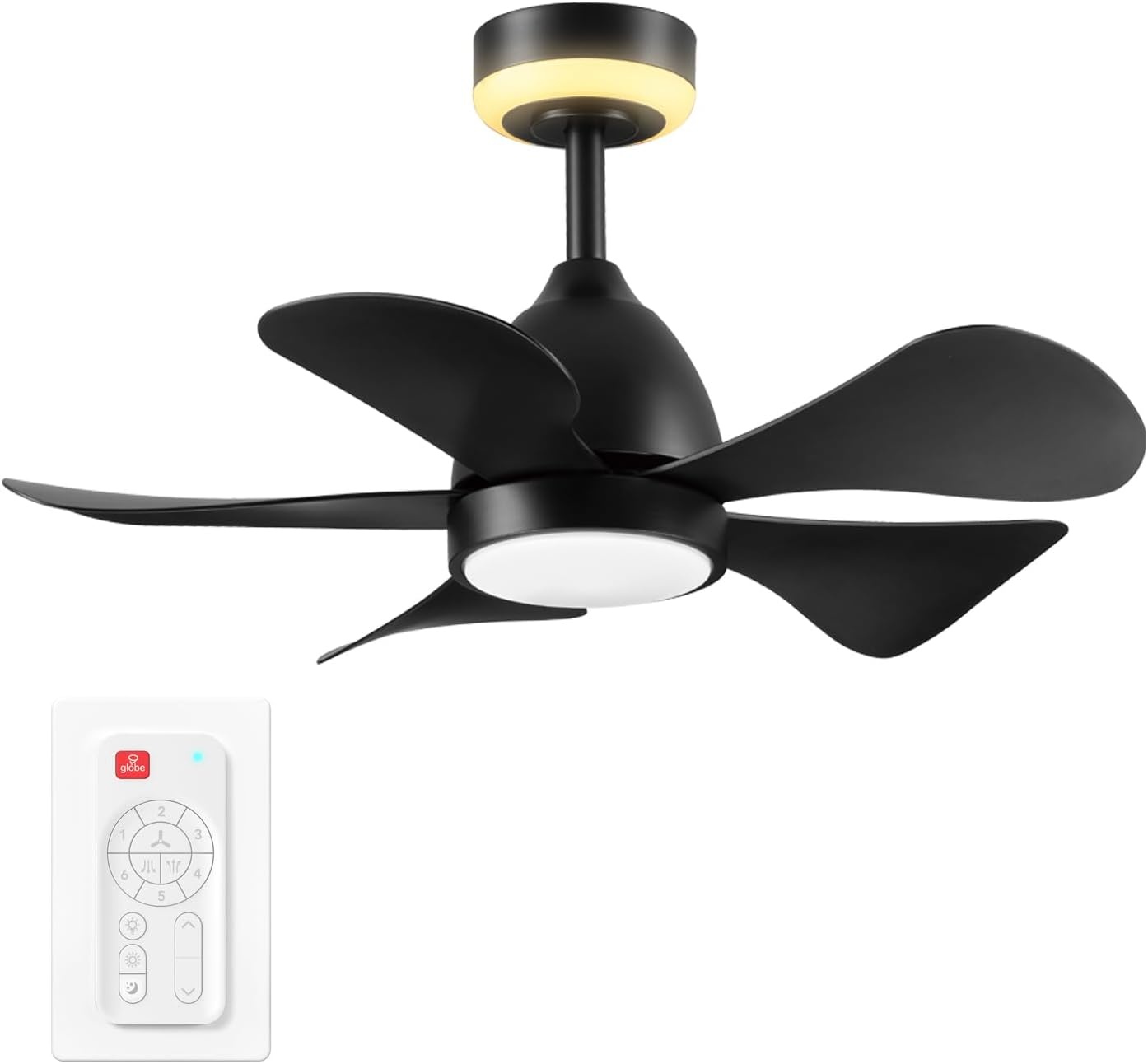 image:imageGlobe Electric 37000023 52 2Light Ceiling Fan with Glass Shade Remote Control WhisperQuiet DC Motor 6 Speeds Matte Black IndoorOutdoorBlack Solarus