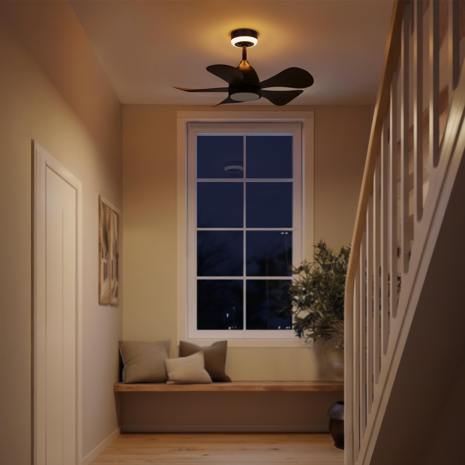 image:imageGlobe Electric 37000023 52 2Light Ceiling Fan with Glass Shade Remote Control WhisperQuiet DC Motor 6 Speeds Matte Black IndoorOutdoorBlack Solarus