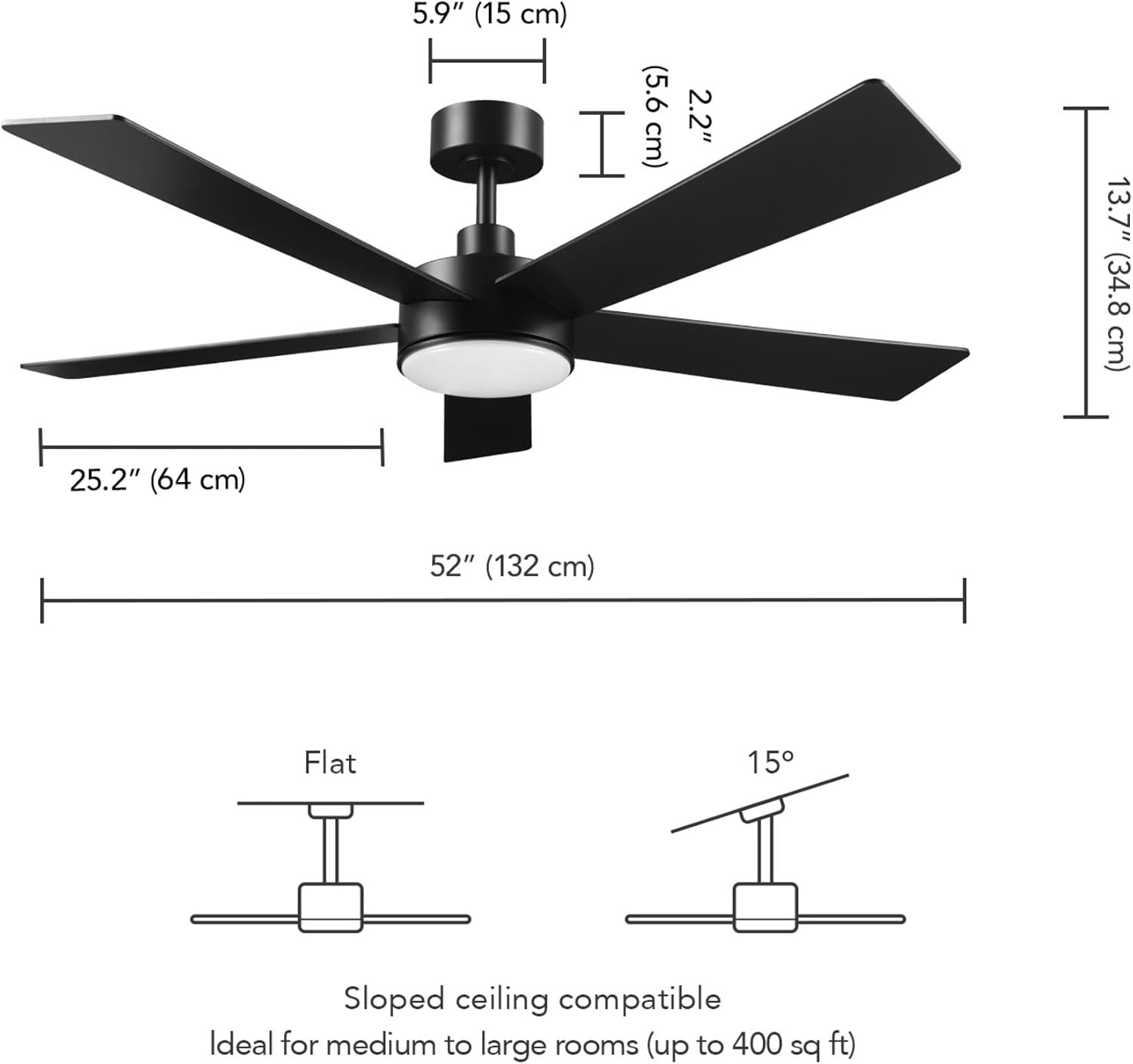 image:imageGlobe Electric 37000023 52 2Light Ceiling Fan with Glass Shade Remote Control WhisperQuiet DC Motor 6 Speeds Matte Black IndoorOutdoorBlack Veloria