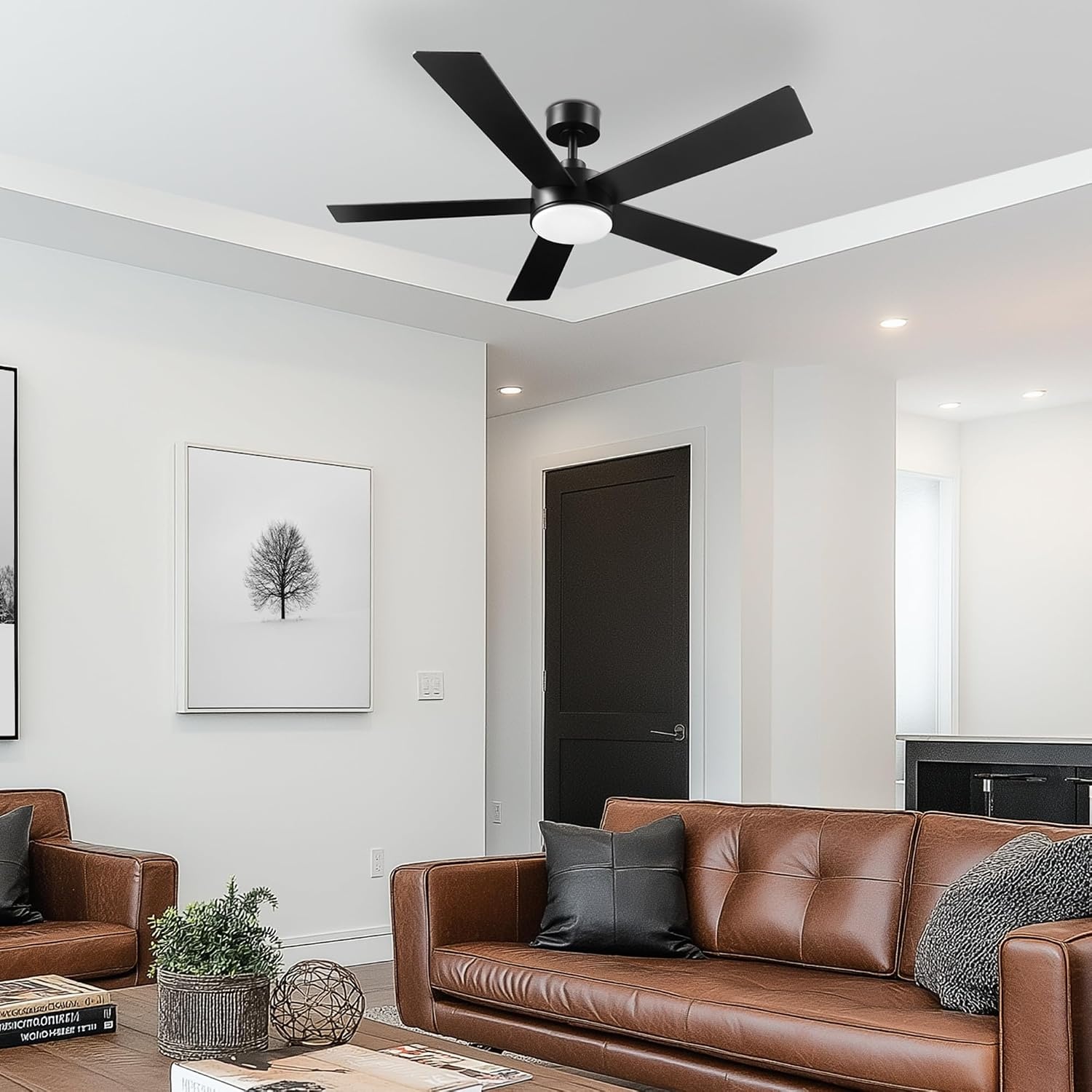 image:imageGlobe Electric 37000023 52 2Light Ceiling Fan with Glass Shade Remote Control WhisperQuiet DC Motor 6 Speeds Matte Black IndoorOutdoorBlack Veloria