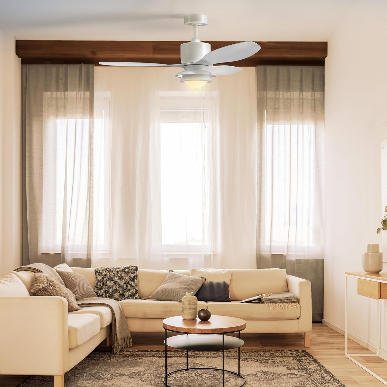 image:imageGlobe Electric 37000023 52 2Light Ceiling Fan with Glass Shade Remote Control WhisperQuiet DC Motor 6 Speeds Matte Black IndoorOutdoorWhite Oswald