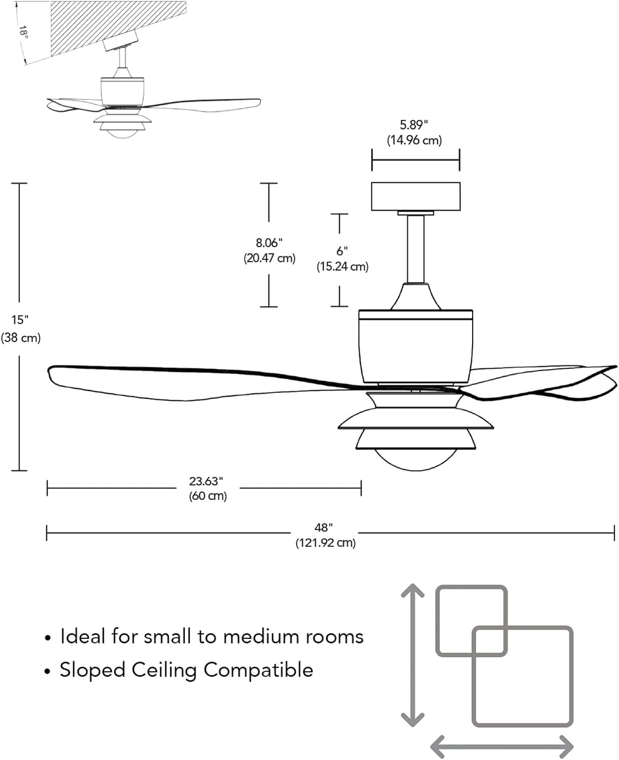 image:imageGlobe Electric 37000023 52 2Light Ceiling Fan with Glass Shade Remote Control WhisperQuiet DC Motor 6 Speeds Matte Black IndoorOutdoorWhite Oswald