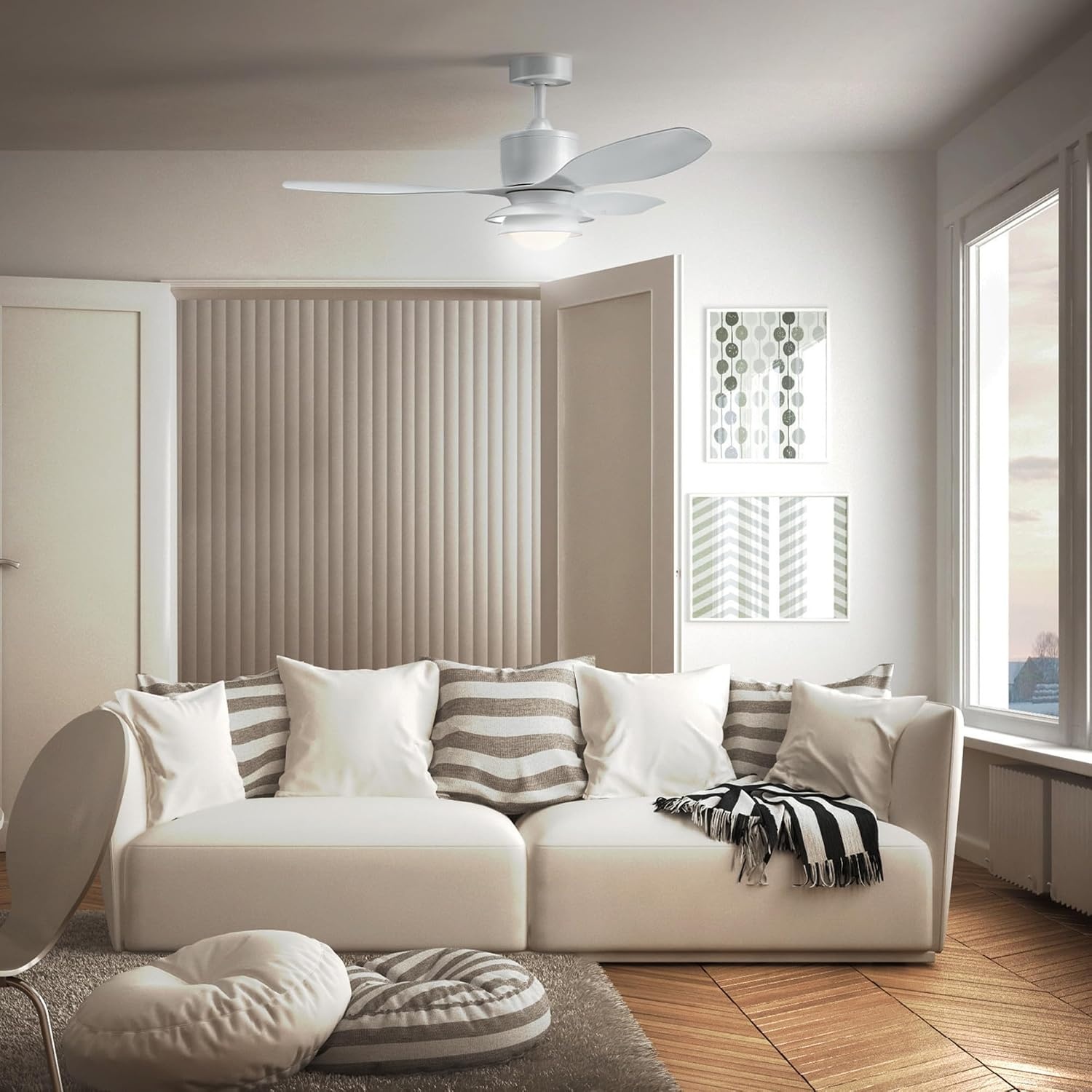 image:imageGlobe Electric 37000023 52 2Light Ceiling Fan with Glass Shade Remote Control WhisperQuiet DC Motor 6 Speeds Matte Black IndoorOutdoorWhite Oswald