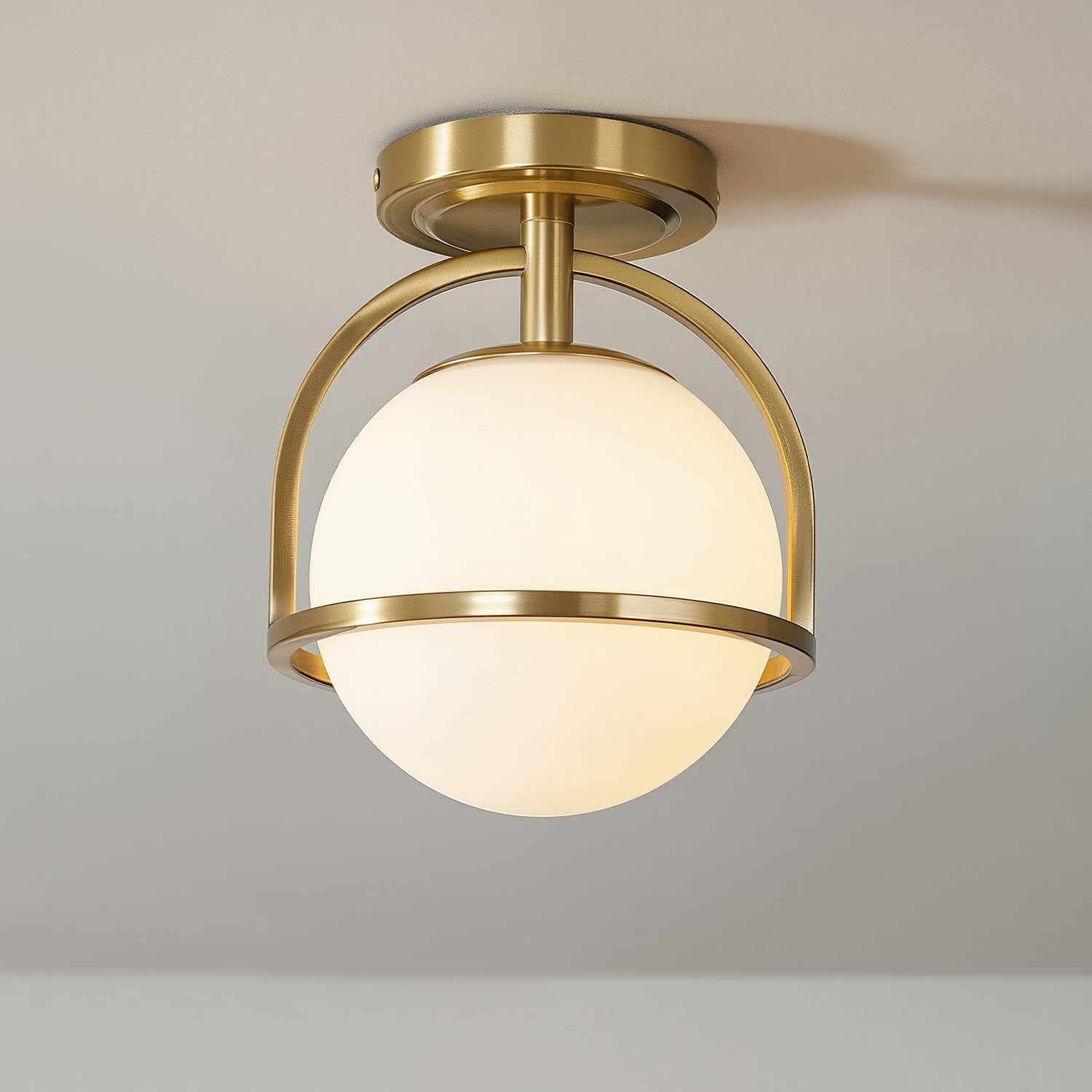 image:imageGlobe Electric 3Light Flush Mount Ceiling Light Brass Frosted Ribbed Glass Shade Updated Traditional Style for Home LightingGold Frosted Glass Shade