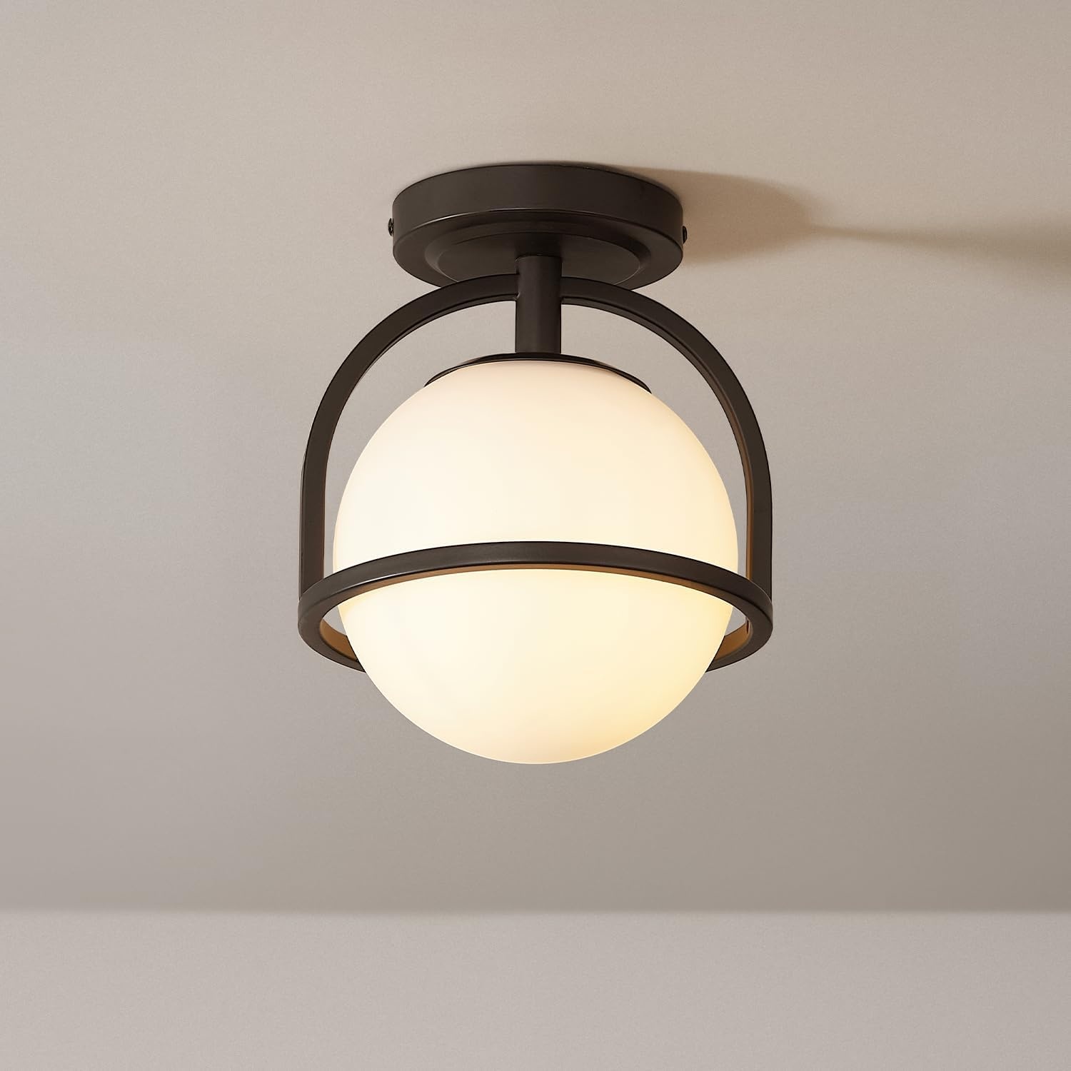 image:imageGlobe Electric 3Light Flush Mount Ceiling Light Brass Frosted Ribbed Glass Shade Updated Traditional Style for Home LightingMatte Black Frosted Glass Shade