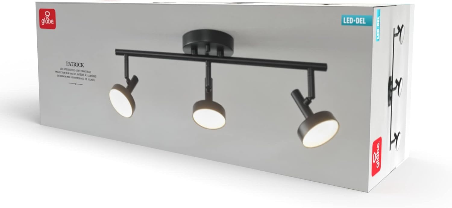 image:imageGlobe Electric 3Light Integrated LED Track Lighting Matte Black Adjustable Heads Dimmable 59941Black Patrick