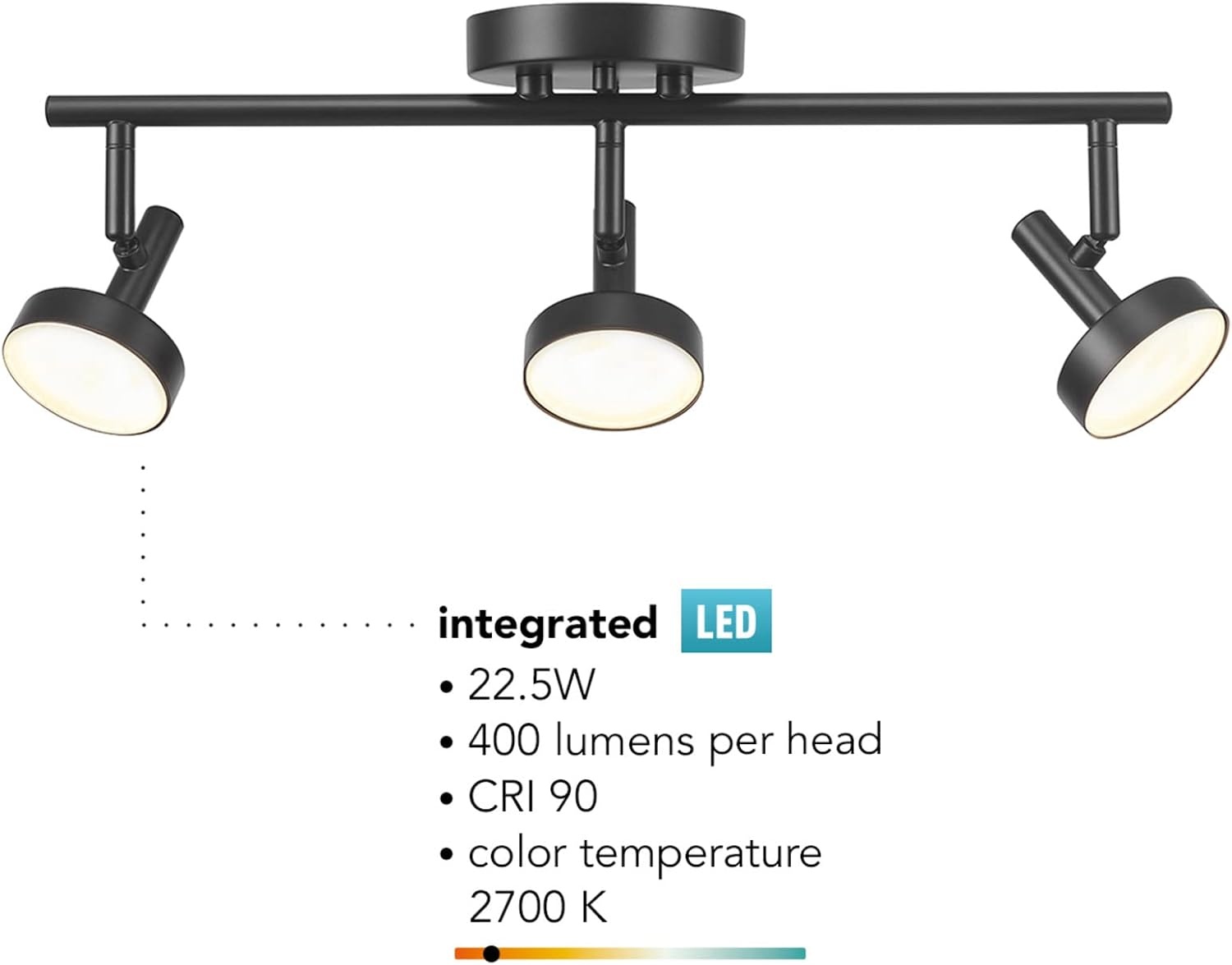 image:imageGlobe Electric 3Light Integrated LED Track Lighting Matte Black Adjustable Heads Dimmable 59941Black Patrick