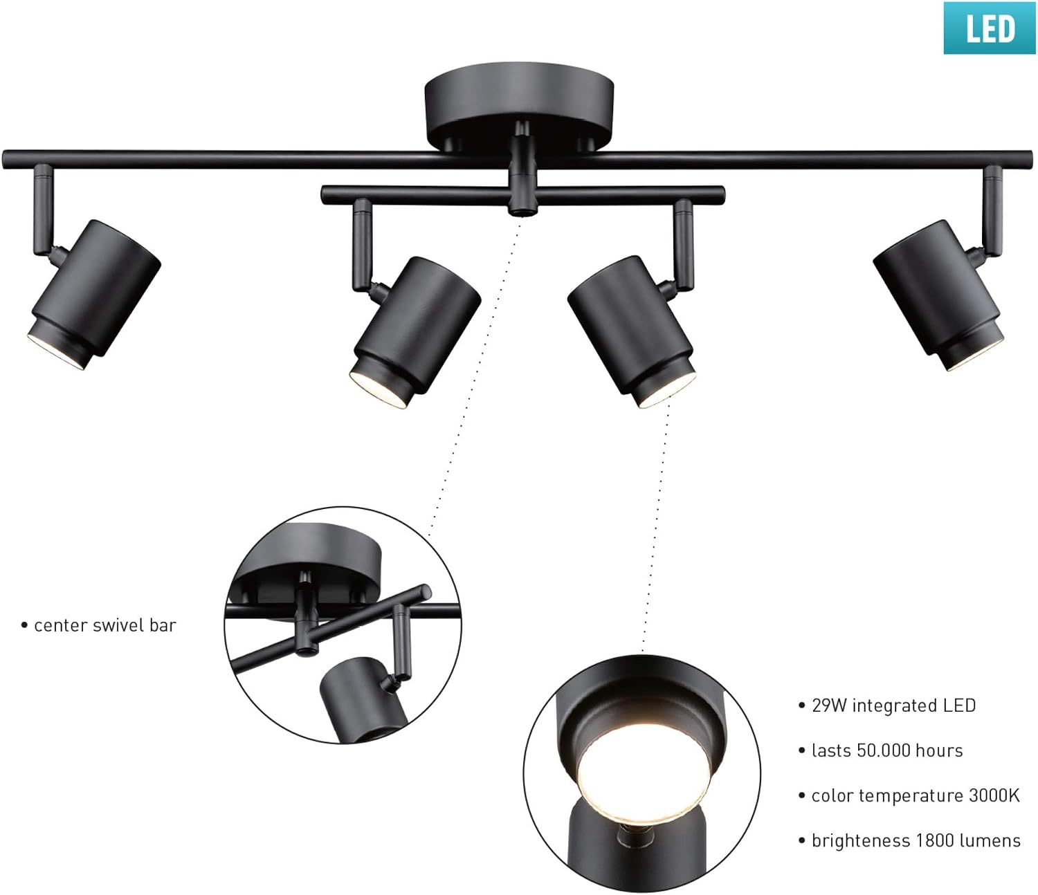 image:imageGlobe Electric 3Light Integrated LED Track Lighting Matte Black Adjustable Heads Dimmable 59941Black Walton