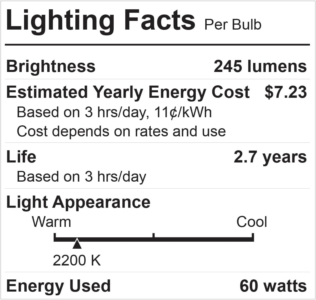 image:imageGlobe Electric 40W Equivalent Soft White 2000K Edison Candelabra Amber Glass Dimmable LED Light Bulb 31355 1Pack B10 VintageA19
