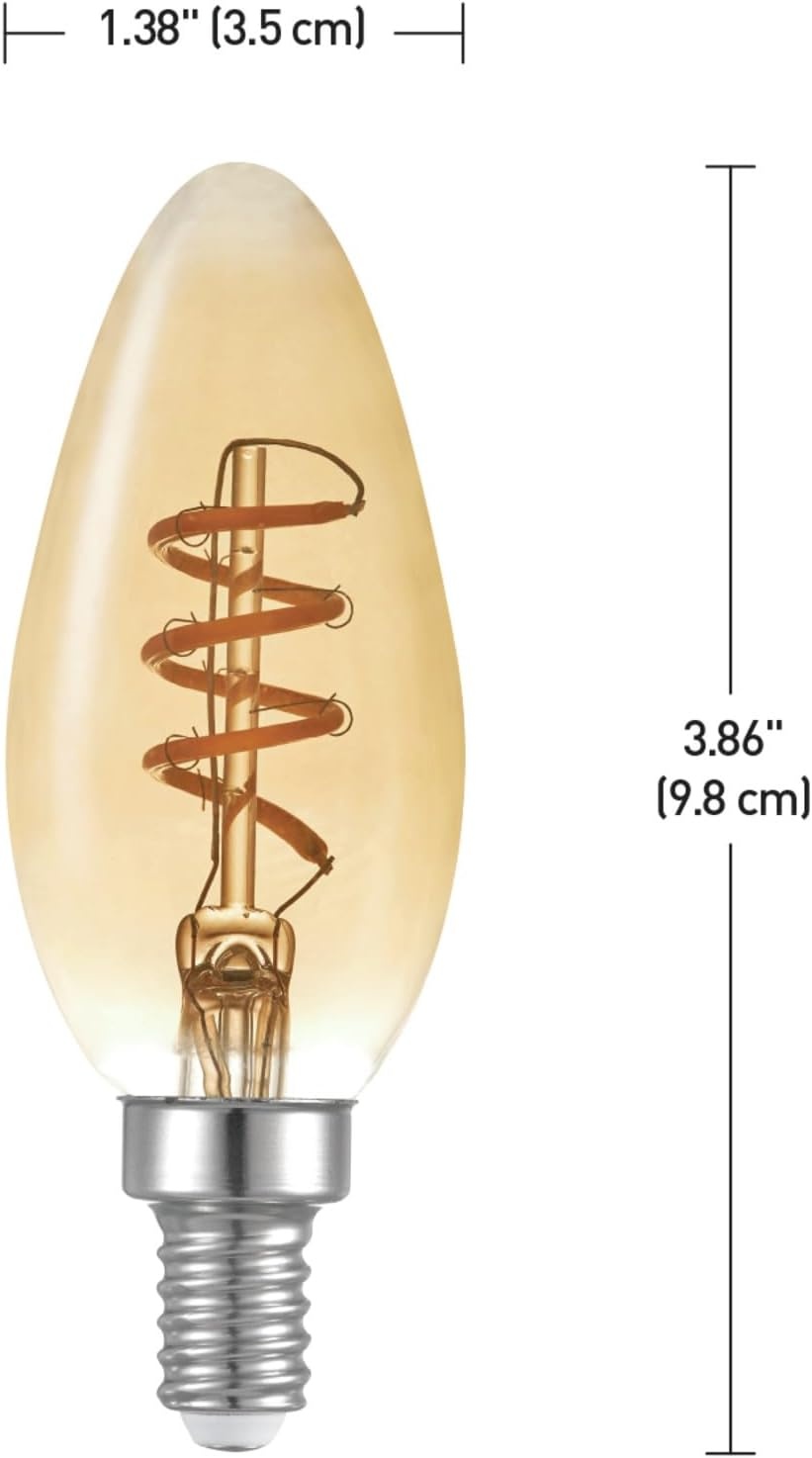 image:imageGlobe Electric 40W Equivalent Soft White 2000K Edison Candelabra Amber Glass Dimmable LED Light Bulb 31355 1Pack B10 VintageB10