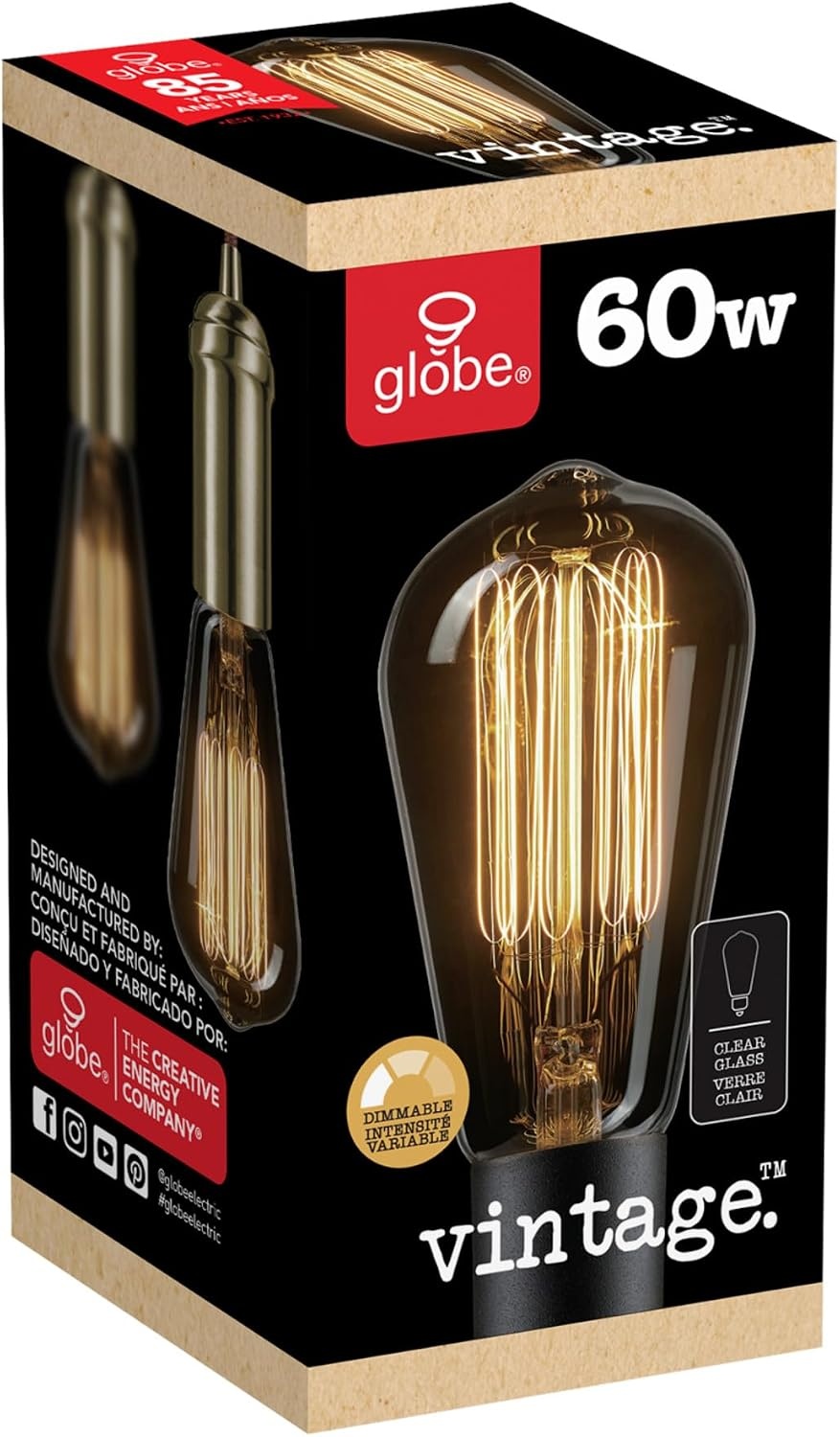 image:imageGlobe Electric 40W Equivalent Soft White 2000K Edison Candelabra Amber Glass Dimmable LED Light Bulb 31355 1Pack B10 VintageIndustrial