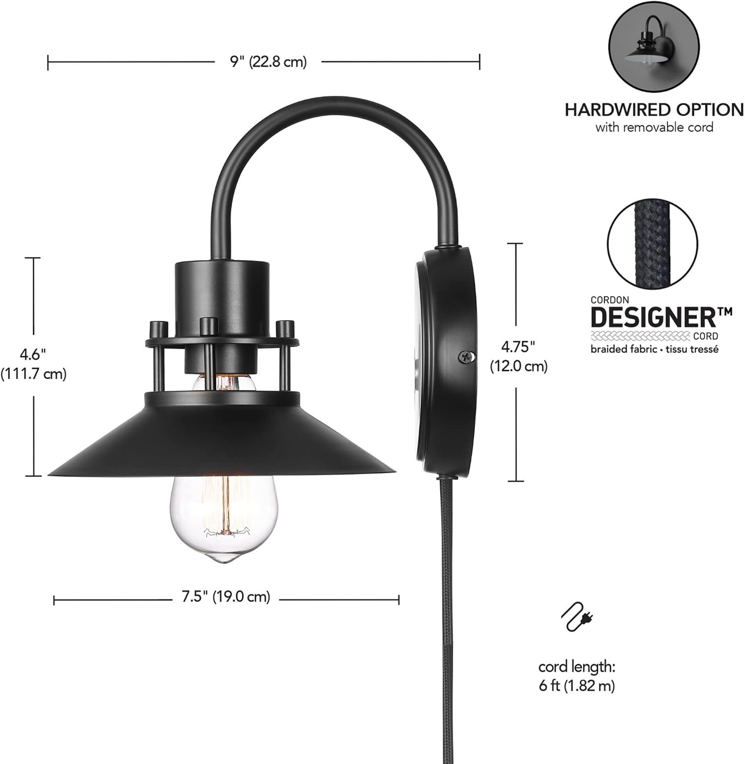 image:imageGlobe Electric 44095 Aedan 1Light Swivel Wall Sconce Black FinishWren Matte Black