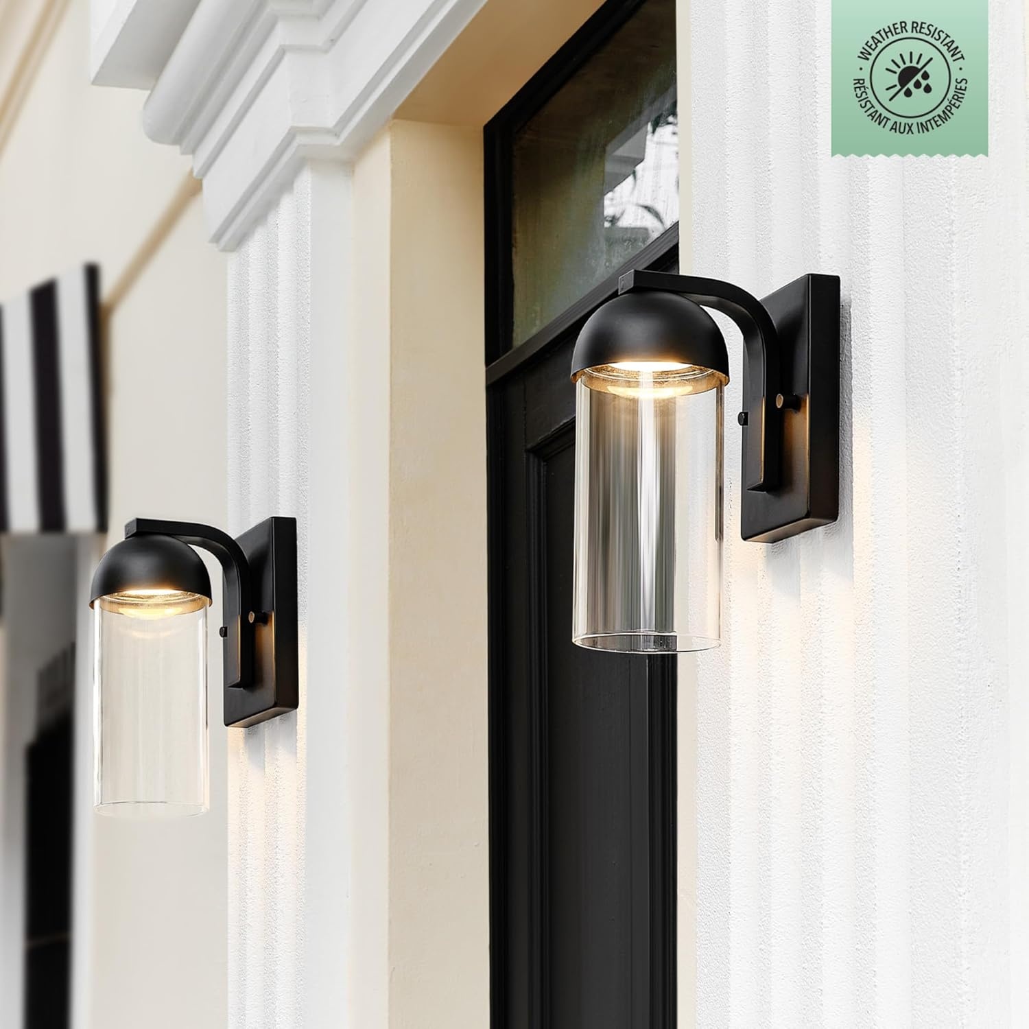 image:imageGlobe Electric 44359 Capulet LED Integrated Outdoor Indoor Wall Sconce Black Clear Bubble Glass Center Column Dimmable 12W 850 LumensBlack Cheryl