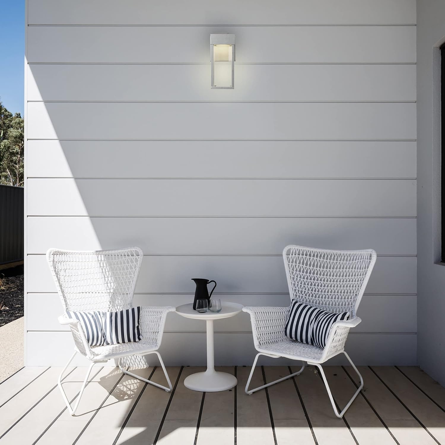 image:imageGlobe Electric 44359 Capulet LED Integrated Outdoor Indoor Wall Sconce Black Clear Bubble Glass Center Column Dimmable 12W 850 LumensGalvanized Steel Bowie
