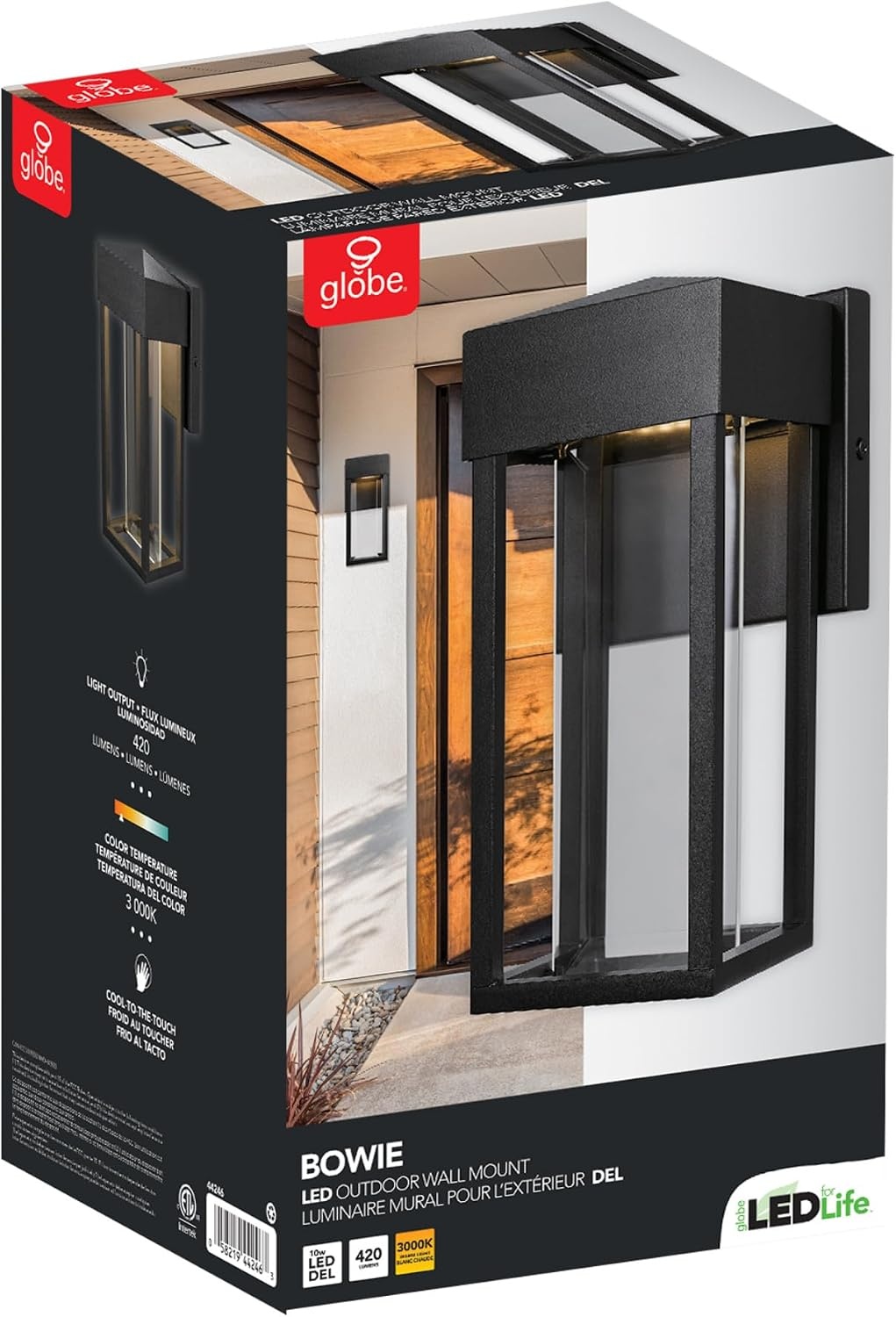 image:imageGlobe Electric 44359 Capulet LED Integrated Outdoor Indoor Wall Sconce Black Clear Bubble Glass Center Column Dimmable 12W 850 LumensMatte Black Bowie
