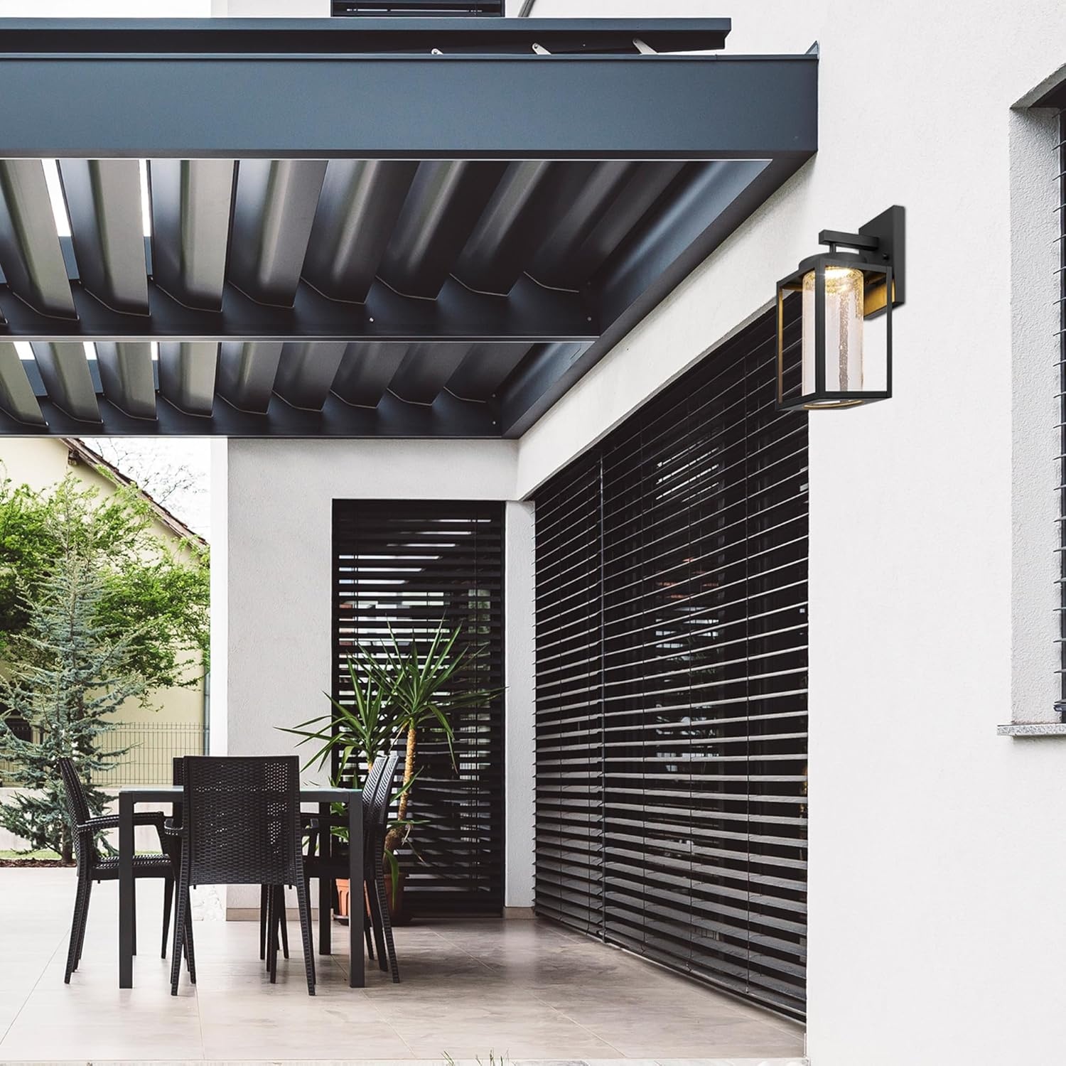 image:imageGlobe Electric 44359 Capulet LED Integrated Outdoor Indoor Wall Sconce Black Clear Bubble Glass Center Column Dimmable 12W 850 LumensMatte Black Clear Glass
