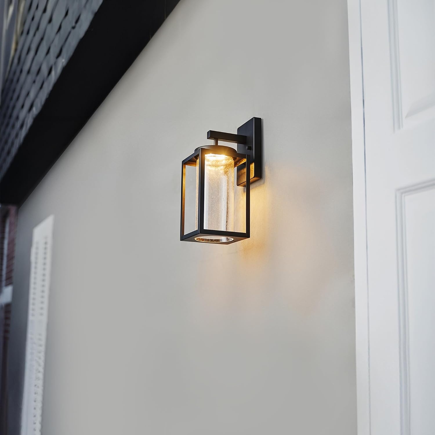 image:imageGlobe Electric 44359 Capulet LED Integrated Outdoor Indoor Wall Sconce Black Clear Bubble Glass Center Column Dimmable 12W 850 LumensMatte Black Clear Glass