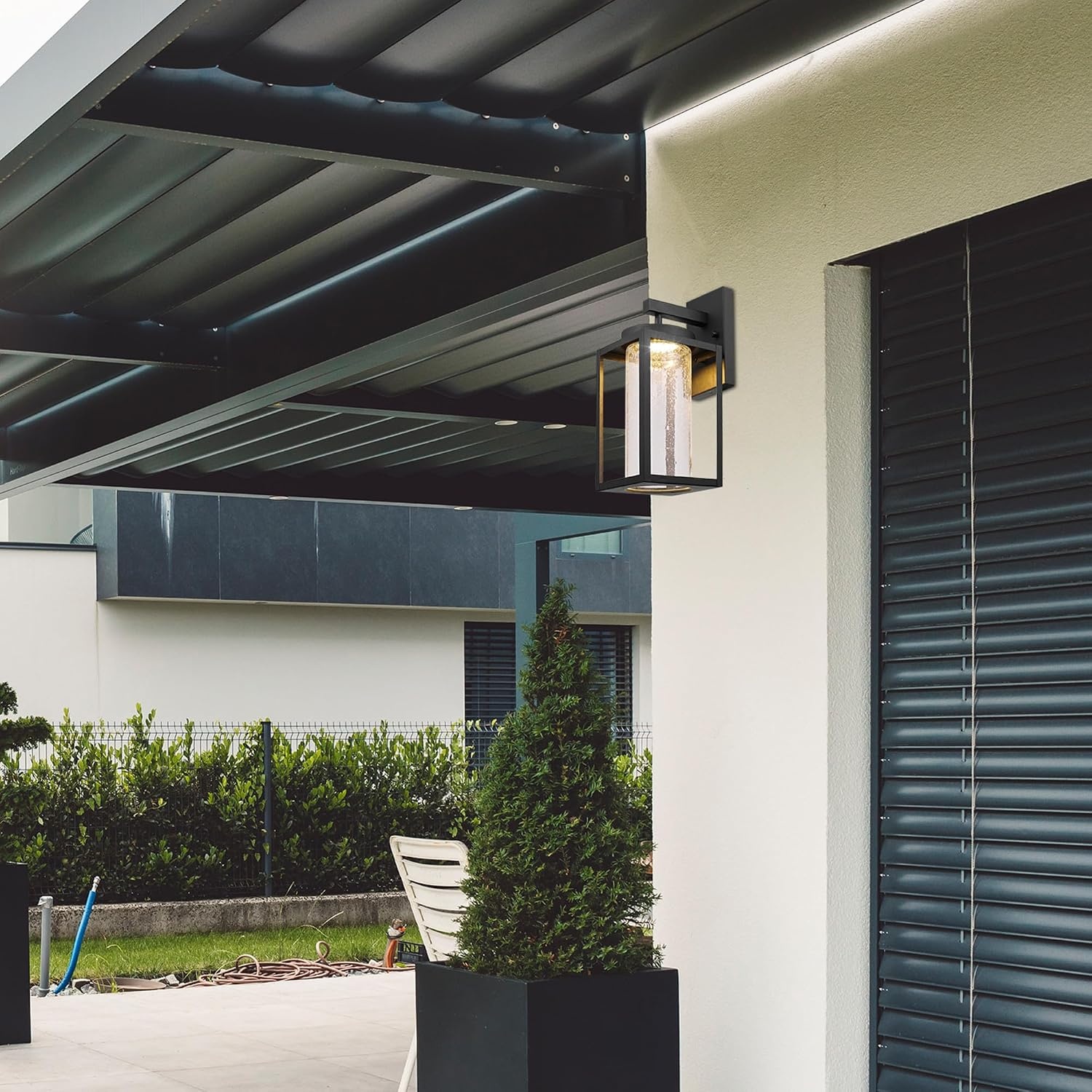 image:imageGlobe Electric 44359 Capulet LED Integrated Outdoor Indoor Wall Sconce Black Clear Bubble Glass Center Column Dimmable 12W 850 LumensMatte Black Clear Glass