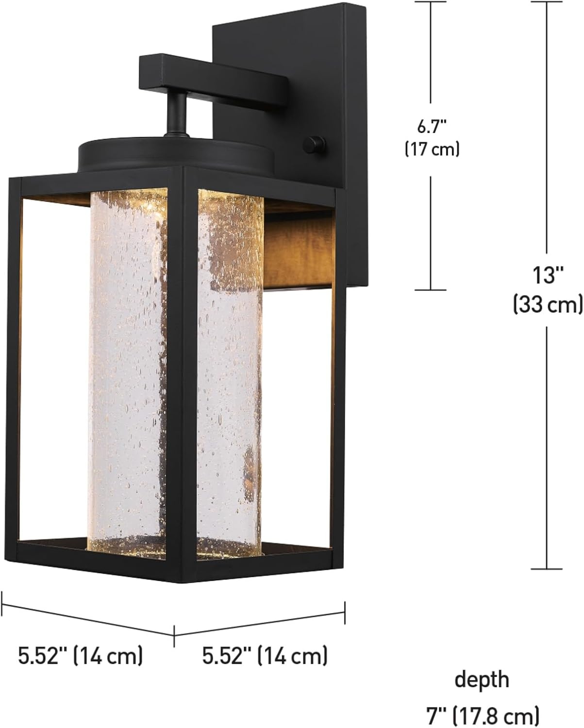 image:imageGlobe Electric 44359 Capulet LED Integrated Outdoor Indoor Wall Sconce Black Clear Bubble Glass Center Column Dimmable 12W 850 LumensMatte Black Clear Glass