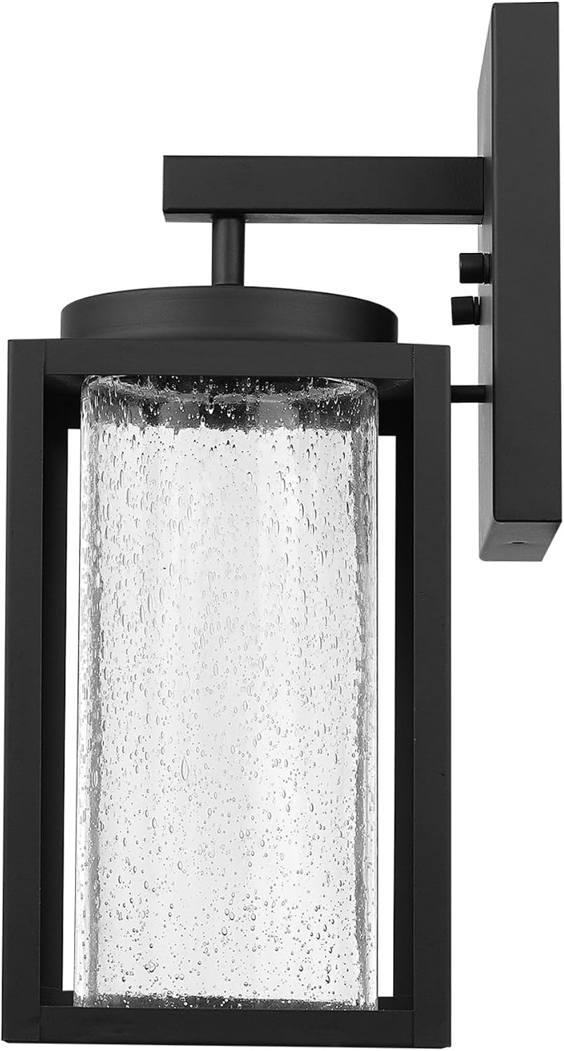 image:imageGlobe Electric 44359 Capulet LED Integrated Outdoor Indoor Wall Sconce Black Clear Bubble Glass Center Column Dimmable 12W 850 LumensMatte Black Clear Glass
