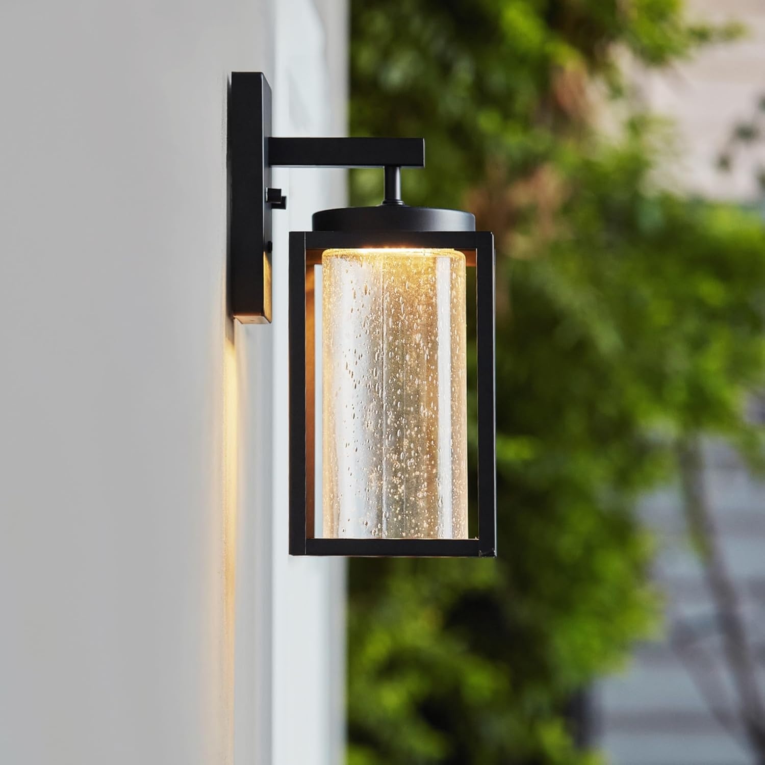 image:imageGlobe Electric 44359 Capulet LED Integrated Outdoor Indoor Wall Sconce Black Clear Bubble Glass Center Column Dimmable 12W 850 LumensMatte Black Clear Glass