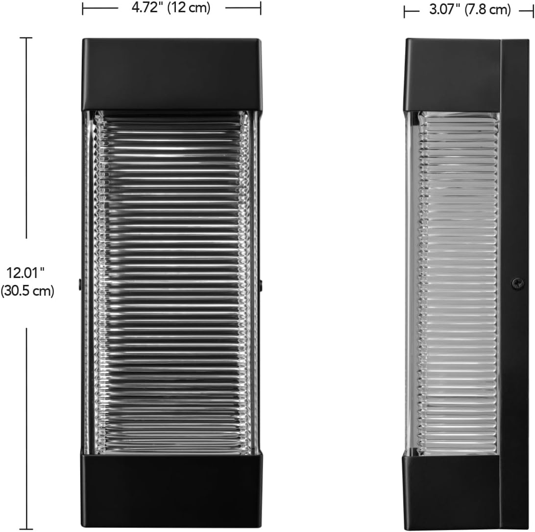 image:imageGlobe Electric 44359 Capulet LED Integrated Outdoor Indoor Wall Sconce Black Clear Bubble Glass Center Column Dimmable 12W 850 LumensMatte Black Ribbed Glass
