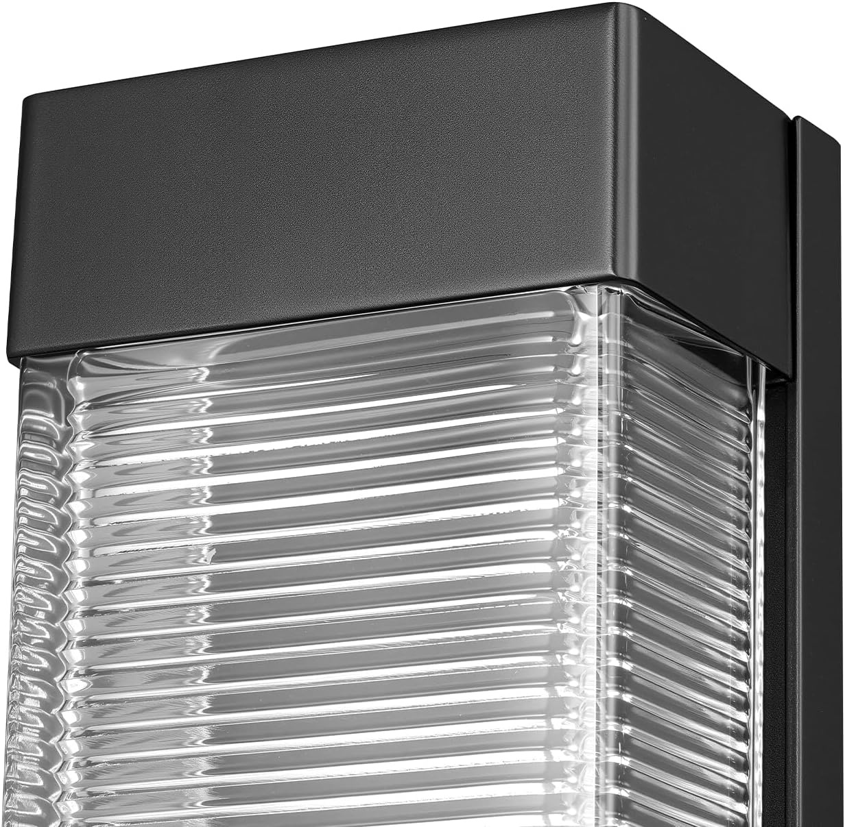 image:imageGlobe Electric 44359 Capulet LED Integrated Outdoor Indoor Wall Sconce Black Clear Bubble Glass Center Column Dimmable 12W 850 LumensMatte Black Ribbed Glass