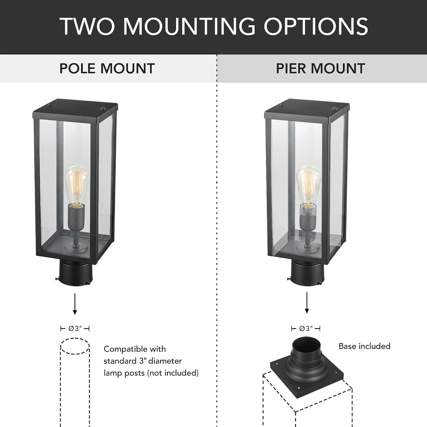 image:imageGlobe Electric 44384 1Light Outdoor Lamp Post Light Fixture with Base Adaptor Matte Black Clear Glass Inserts Weather Resistant Exterior Lighting Modern Security Lights E26 BaseBowery