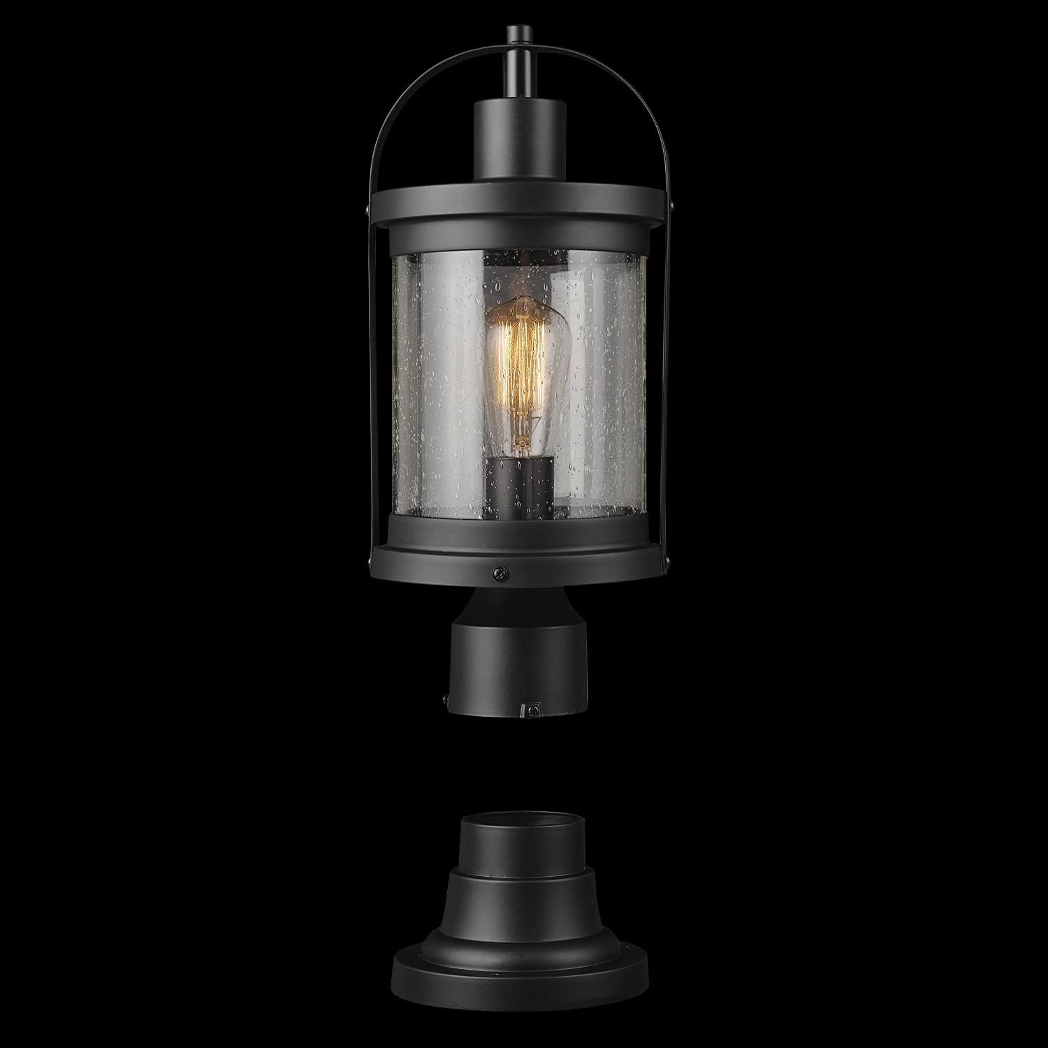 image:imageGlobe Electric 44384 1Light Outdoor Lamp Post Light Fixture with Base Adaptor Matte Black Clear Glass Inserts Weather Resistant Exterior Lighting Modern Security Lights E26 BaseZeke