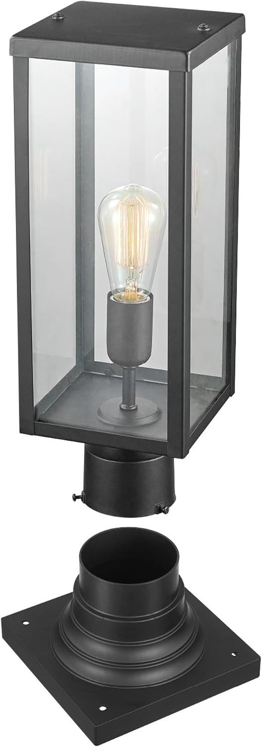 image:imageGlobe Electric 44384 1Light Outdoor Lamp Post Light Fixture with Base Adaptor Matte Black Clear Glass Inserts Weather Resistant Exterior Lighting Modern Security Lights E26 BaseBowery