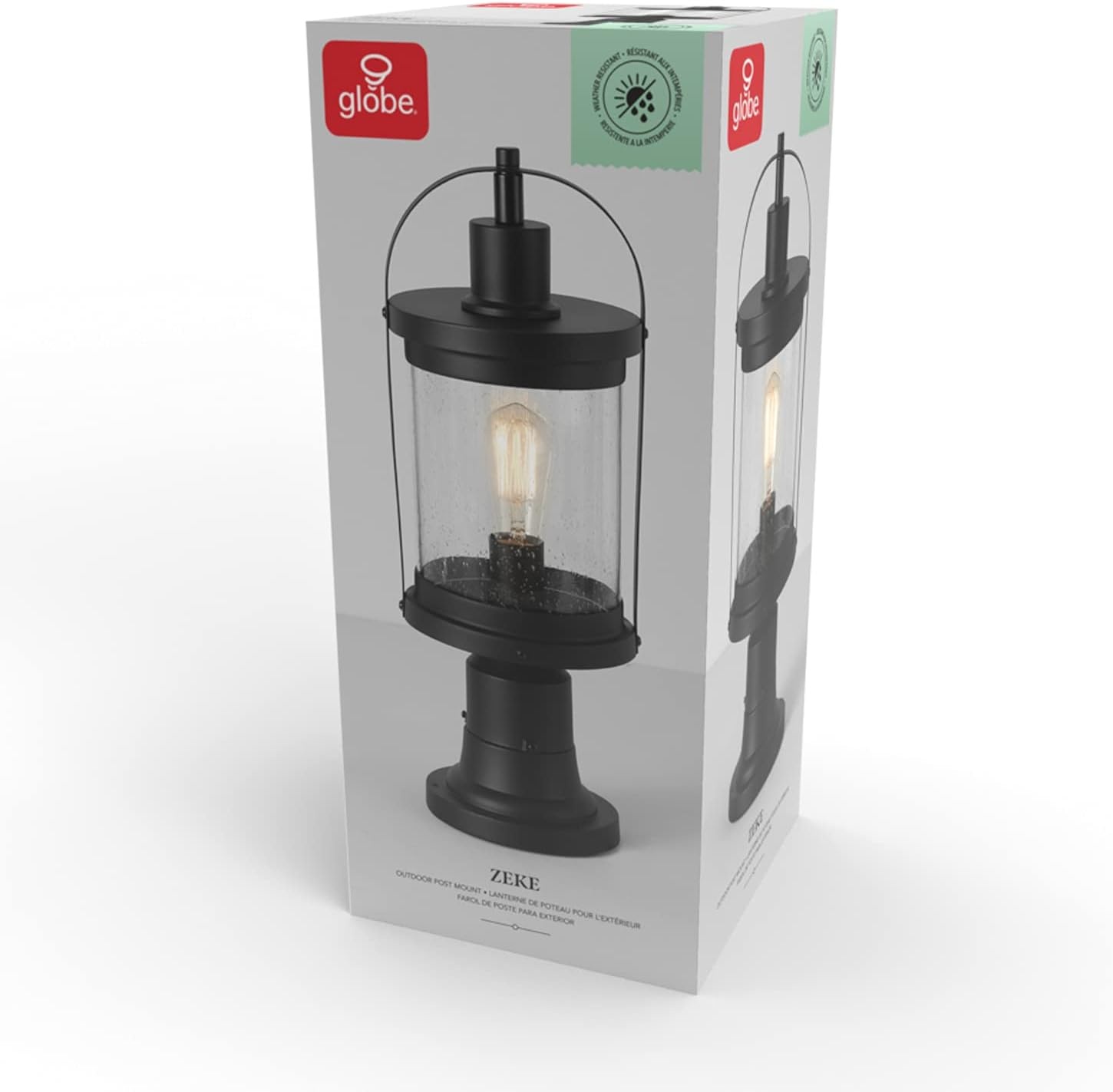 image:imageGlobe Electric 44384 1Light Outdoor Lamp Post Light Fixture with Base Adaptor Matte Black Clear Glass Inserts Weather Resistant Exterior Lighting Modern Security Lights E26 BaseZeke