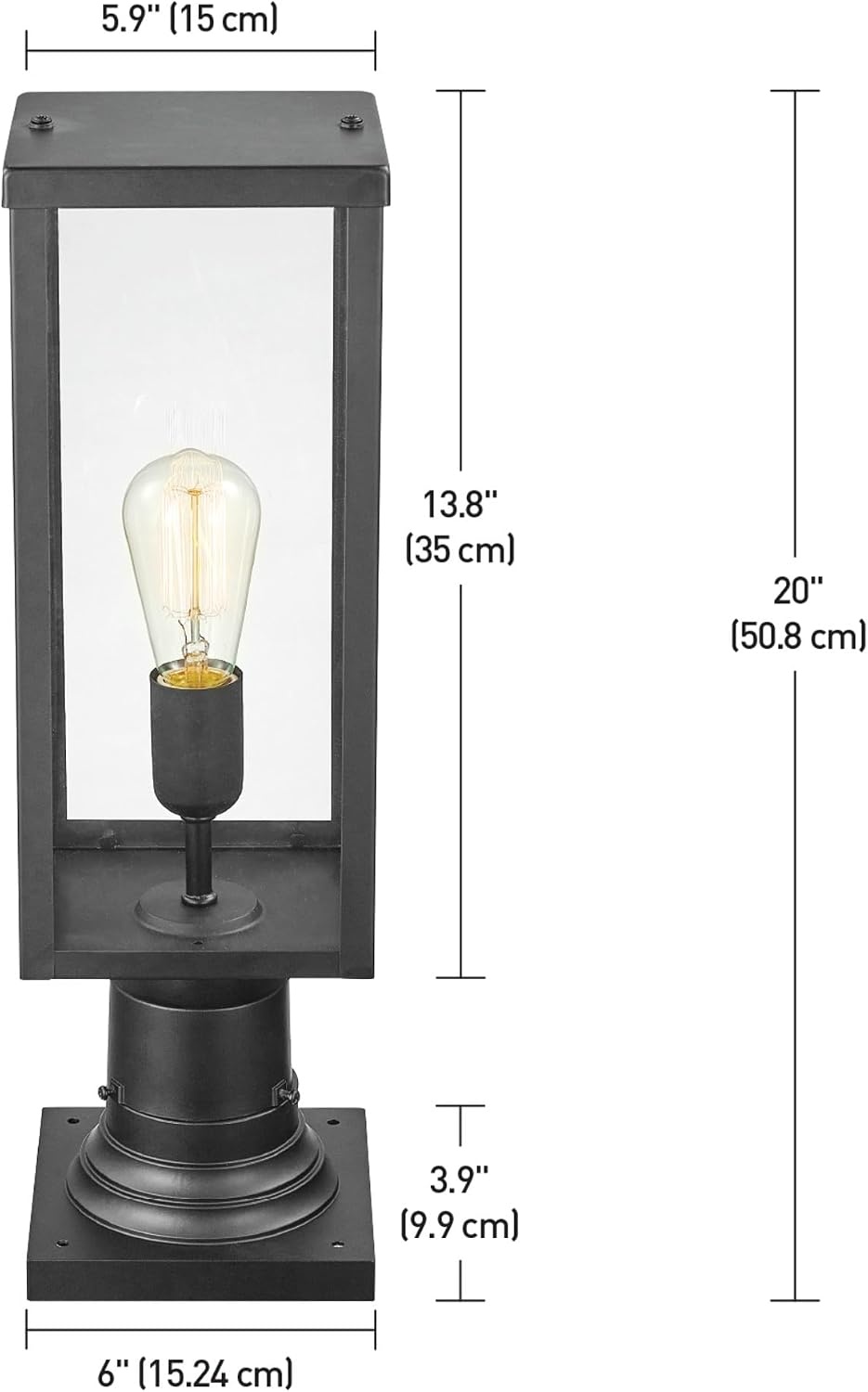 image:imageGlobe Electric 44384 1Light Outdoor Lamp Post Light Fixture with Base Adaptor Matte Black Clear Glass Inserts Weather Resistant Exterior Lighting Modern Security Lights E26 BaseBowery