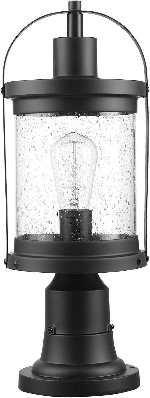 image:imageGlobe Electric 44384 1Light Outdoor Lamp Post Light Fixture with Base Adaptor Matte Black Clear Glass Inserts Weather Resistant Exterior Lighting Modern Security Lights E26 BaseZeke