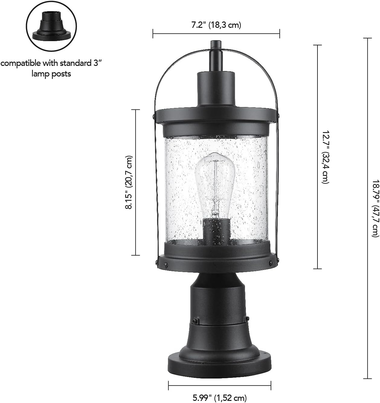image:imageGlobe Electric 44384 1Light Outdoor Lamp Post Light Fixture with Base Adaptor Matte Black Clear Glass Inserts Weather Resistant Exterior Lighting Modern Security Lights E26 BaseZeke