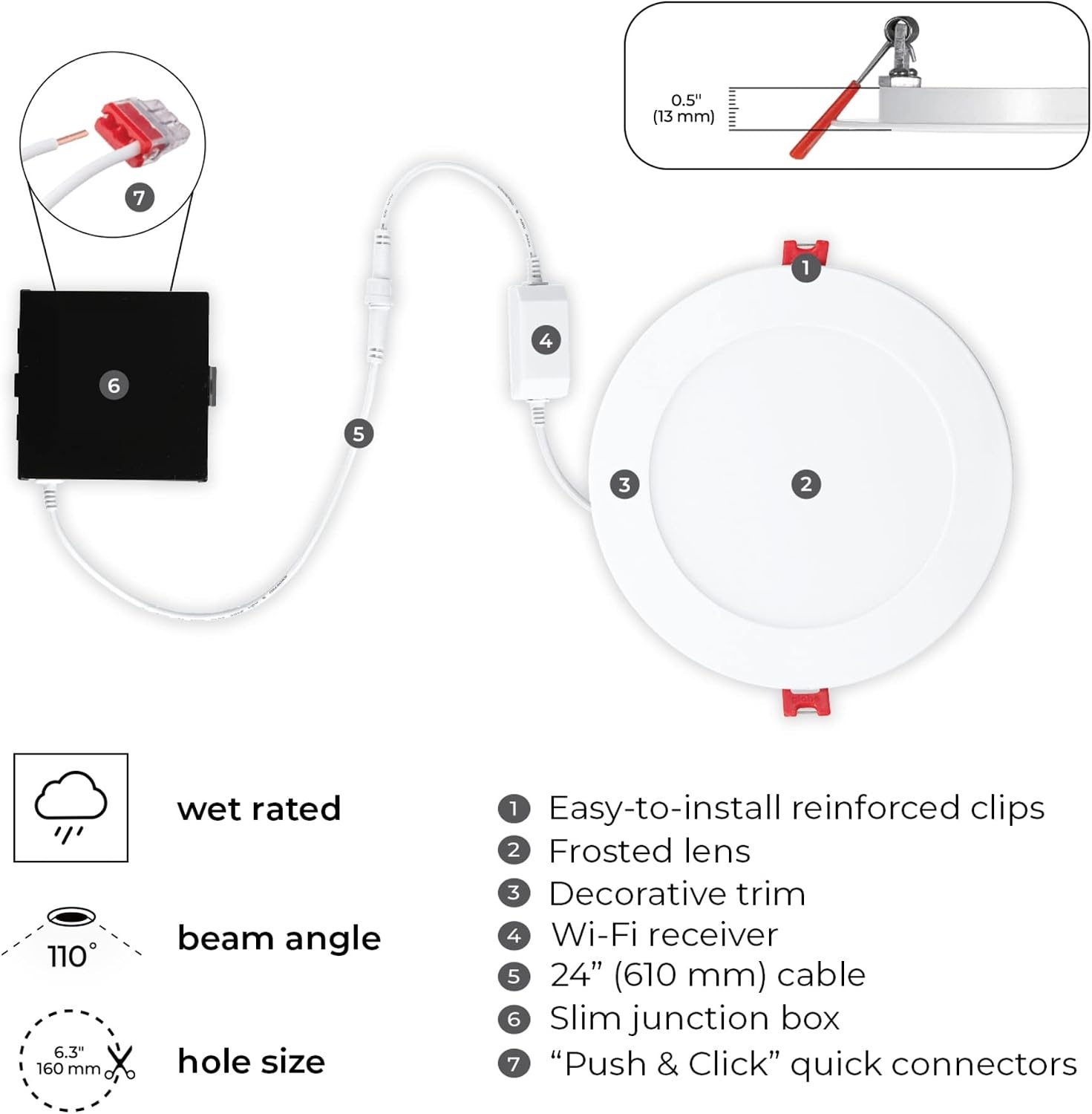 image:imageGlobe Electric 50069 WiFi Smart 6 Ultra Slim LED Recessed Lighting Kit 2Pack No Hub Required Voice Activated 12 W Multicolor Changing RGB Tunable White 2000K 5000K 800 Lumens Wet Rated2 Count Pack of 1