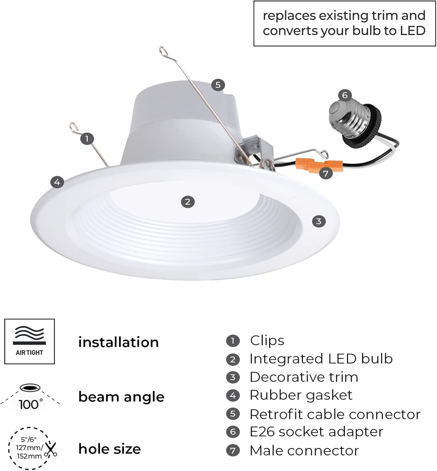 image:imageGlobe Electric 50079 WiFi Smart 56 LED Retrofit Recessed Light No Hub Required Voice Activated 11 Watts Multicolor Changing RBG Tunable White 2000K 5000K 700 Lumens E26 Adaptor Included