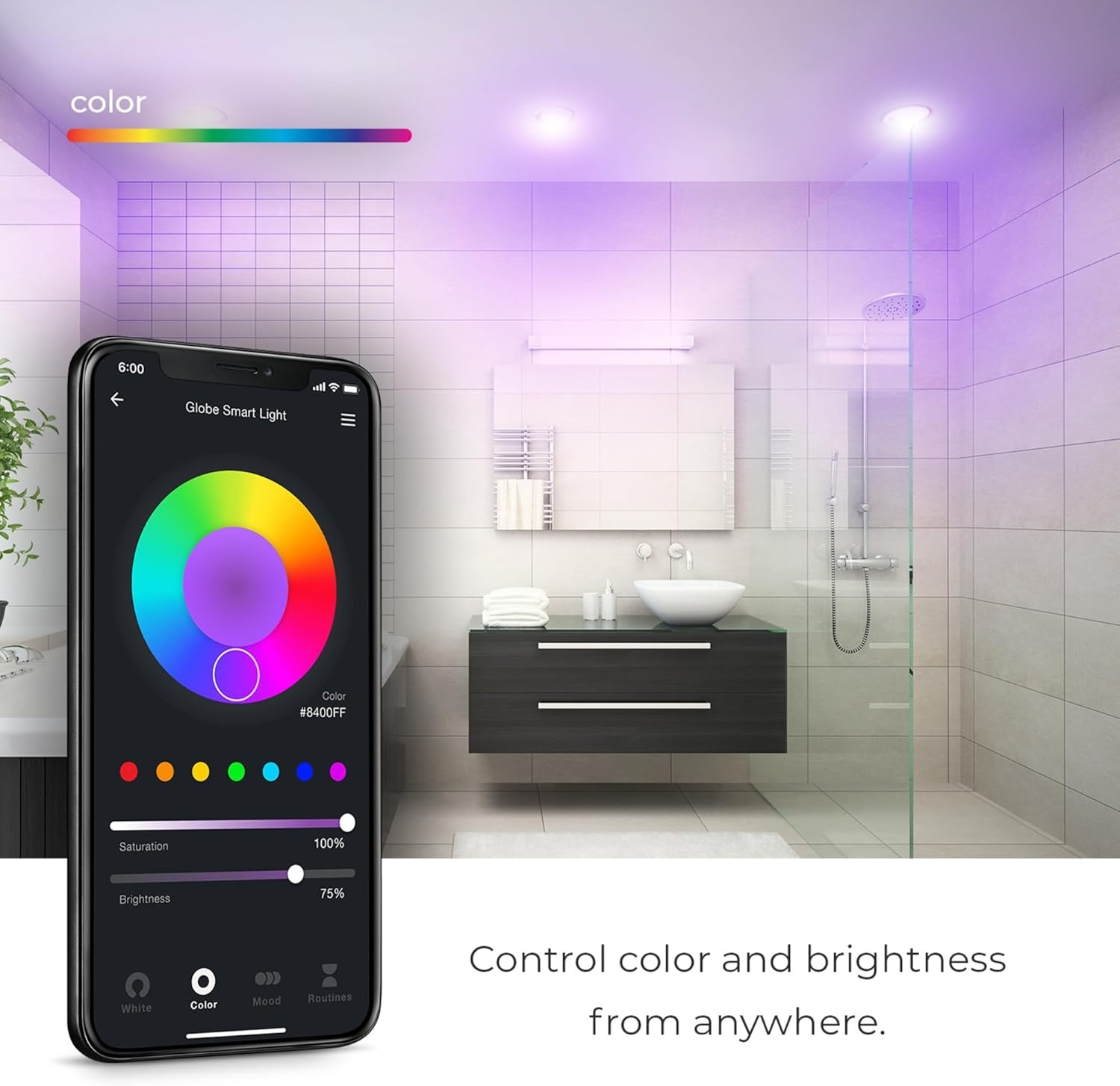 image:imageGlobe Electric 50284 WiFi Smart 4 Slim Baffle LED Recessed Lighting Kit 2Pack No Hub Required Voice Activated 9 Watts Multicolor RGB Tunable White 540 Lumens Wet Rated 425 Hole Size2 Count Pack of 1
